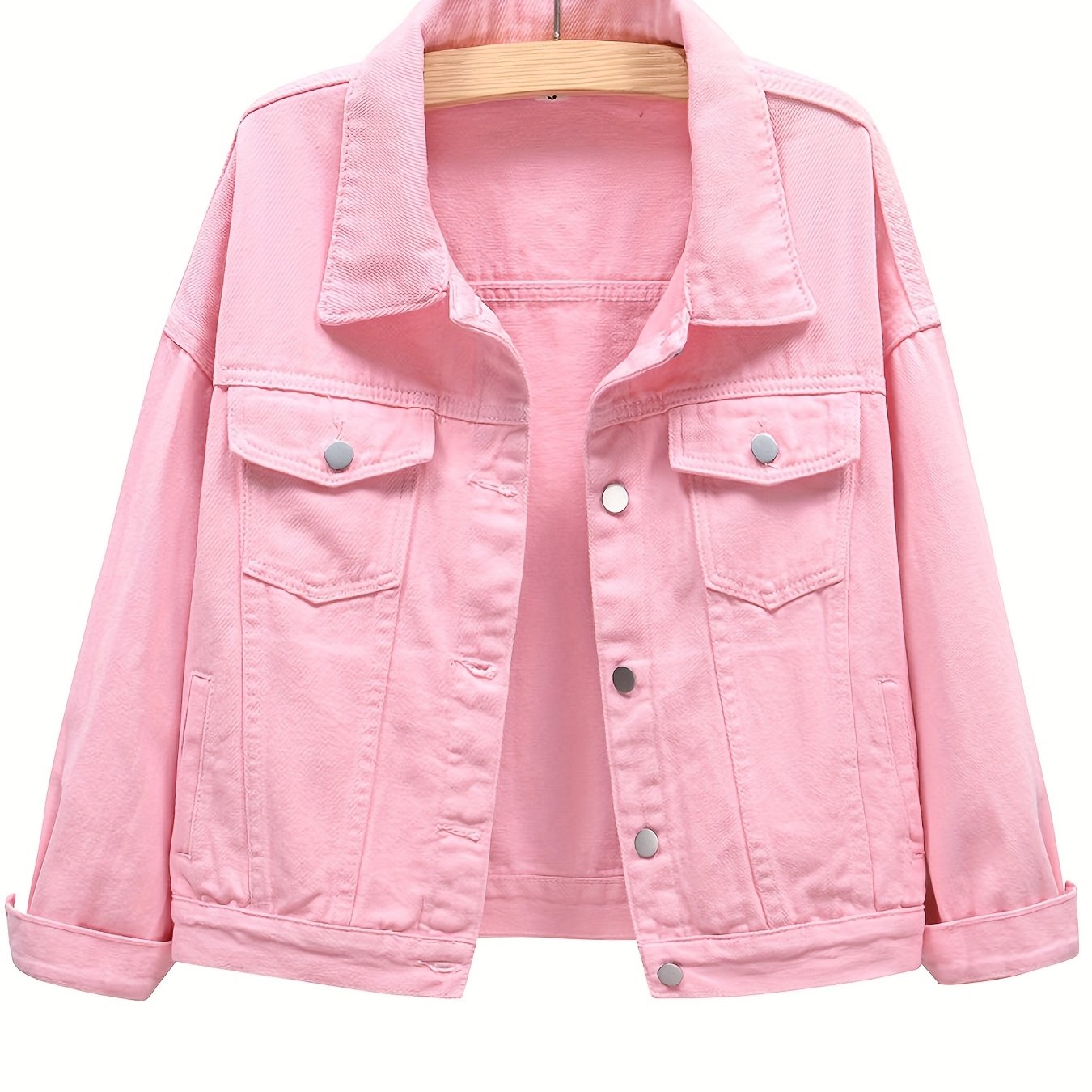Women'S Lightweight Pink Denim Jacket - Breathable, Washed Finish, Long Sleeve with Chest Pockets, Casual Loose Fit for Spring\u002FSummer, Jean Jacke