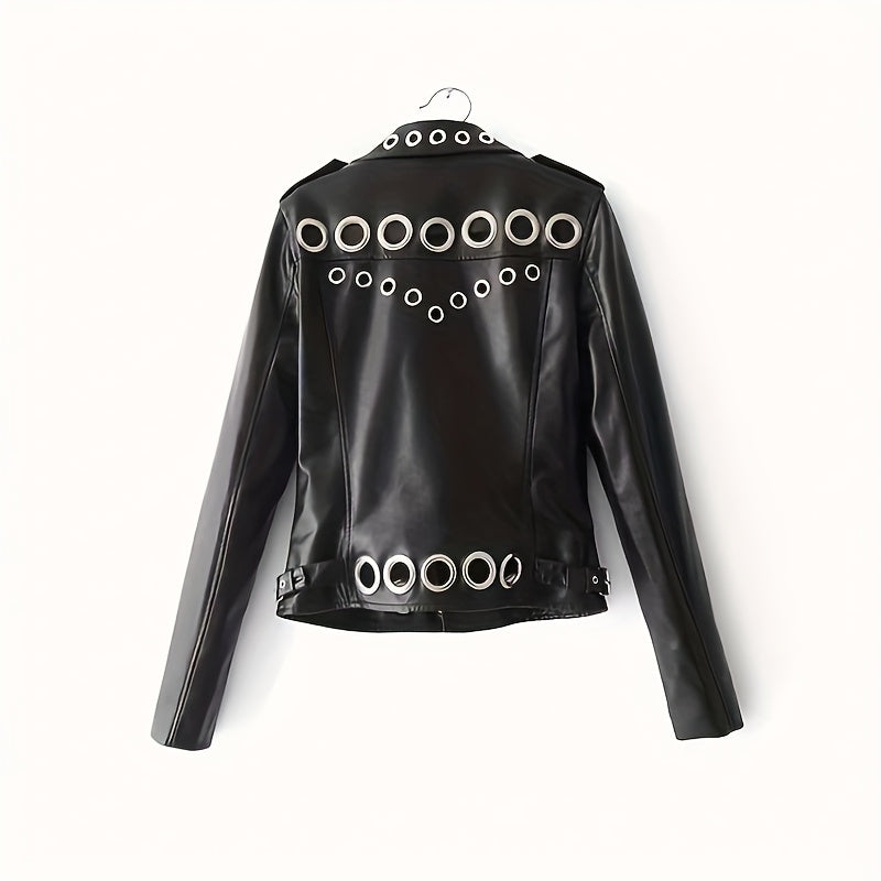 New style Women's versatile fashion PU Leather jacket, trendy cool motorcycle jacket, novelty ripped metal ring jacket for men and women, casual punk street style, perfect gift for men and women for holiday parties