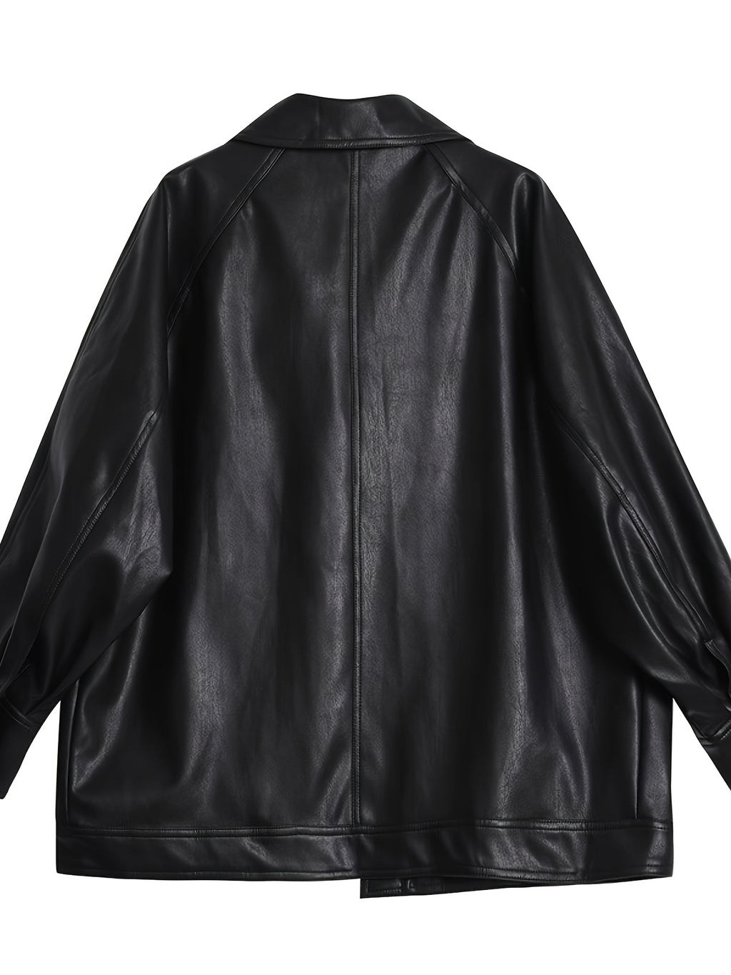 Women's PU Synthetic Leather Jacket - Longline Relaxed Fit Belted Waist Casual Chic Zip-Up Coat for Spring\u002FFall, Black, Cute Jacket, Spring Outerwear, Korean Fashion Style, Structured Sleeve Design