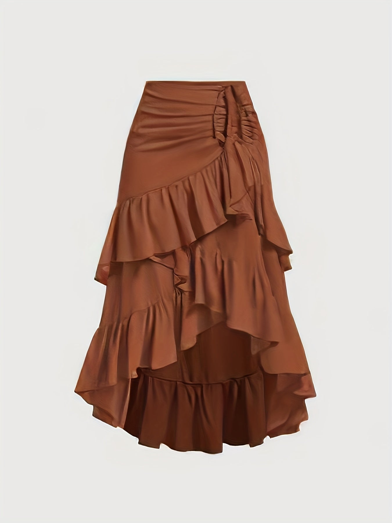 Women'S Elegant Brown Tiered Skirt with Drawstring Waist - Ruffled Layered Design, Perfect for Parties, Bohemian Style, and Lunches, Party Skirt | Bohemian Skirt | Ruffled Skir