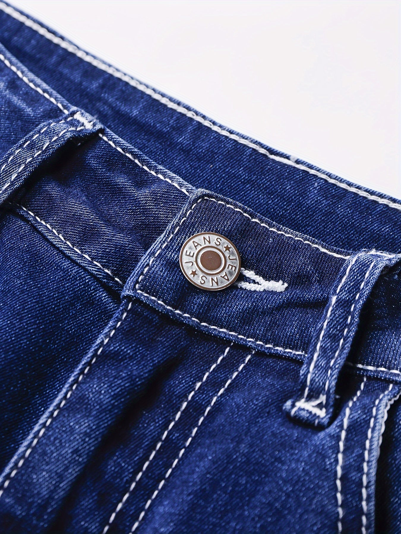 Cross Embroidery Whiskering Washed Blue Retro Style Zipper Button Closure Denim Pants, Women's Denim Jeans & Clothing