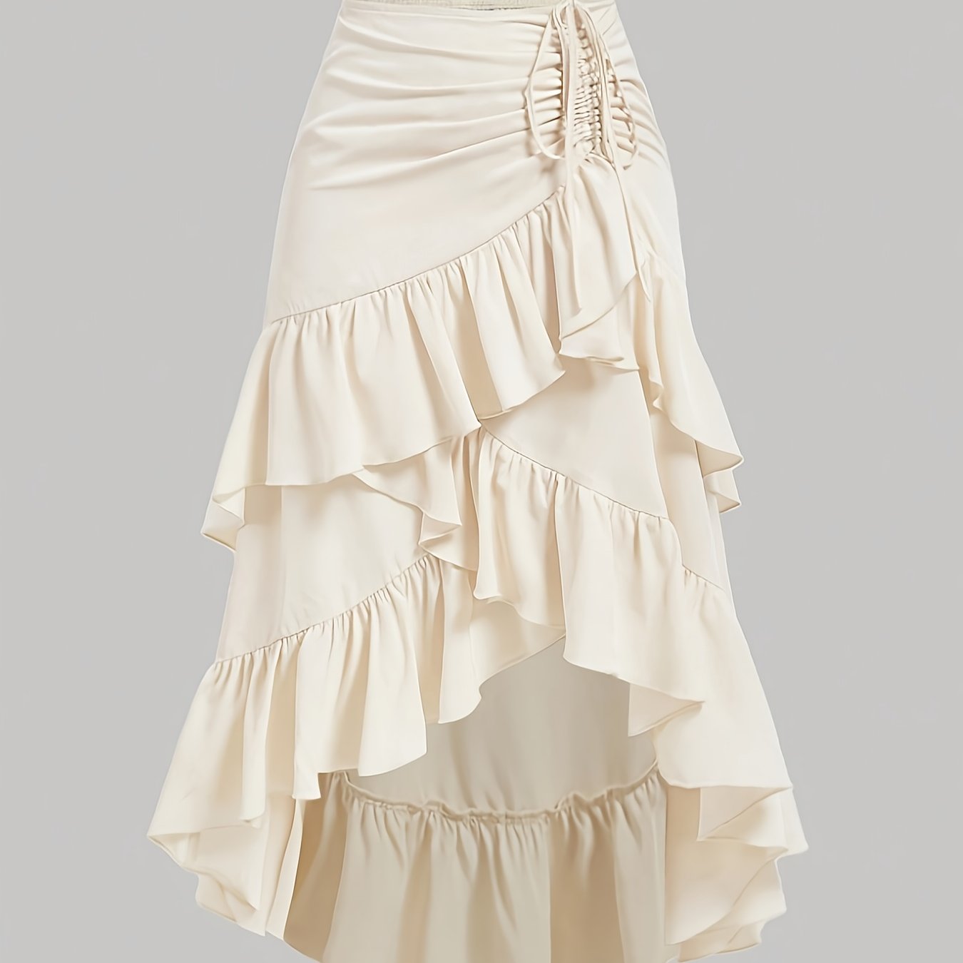 Vintage Brown Pleated Midi Skirt with Ruffled Hem and Cross Detail – Breathable, Stretchy Waistband, Machine Washable – Perfect for Commuting, Outings, and Everyday Elegance