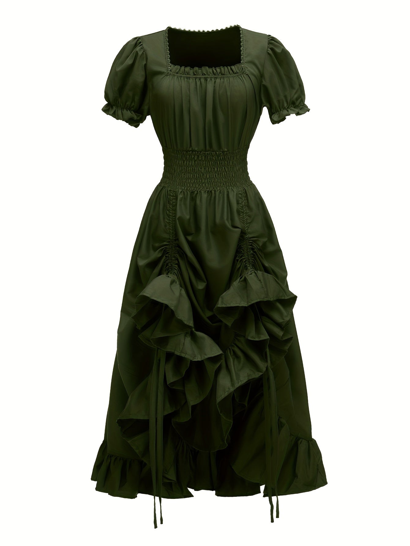 Renaissance Victorian Vintage Square Neck Short Sleeve Dress - Light Blue A-Line Umbrella Skirt with Ruffled Layers, Elegant Cosplay Costume for Halloween, Themed Parties & Special Occasions, Halloween Costumes, Sophisticated Tailoring