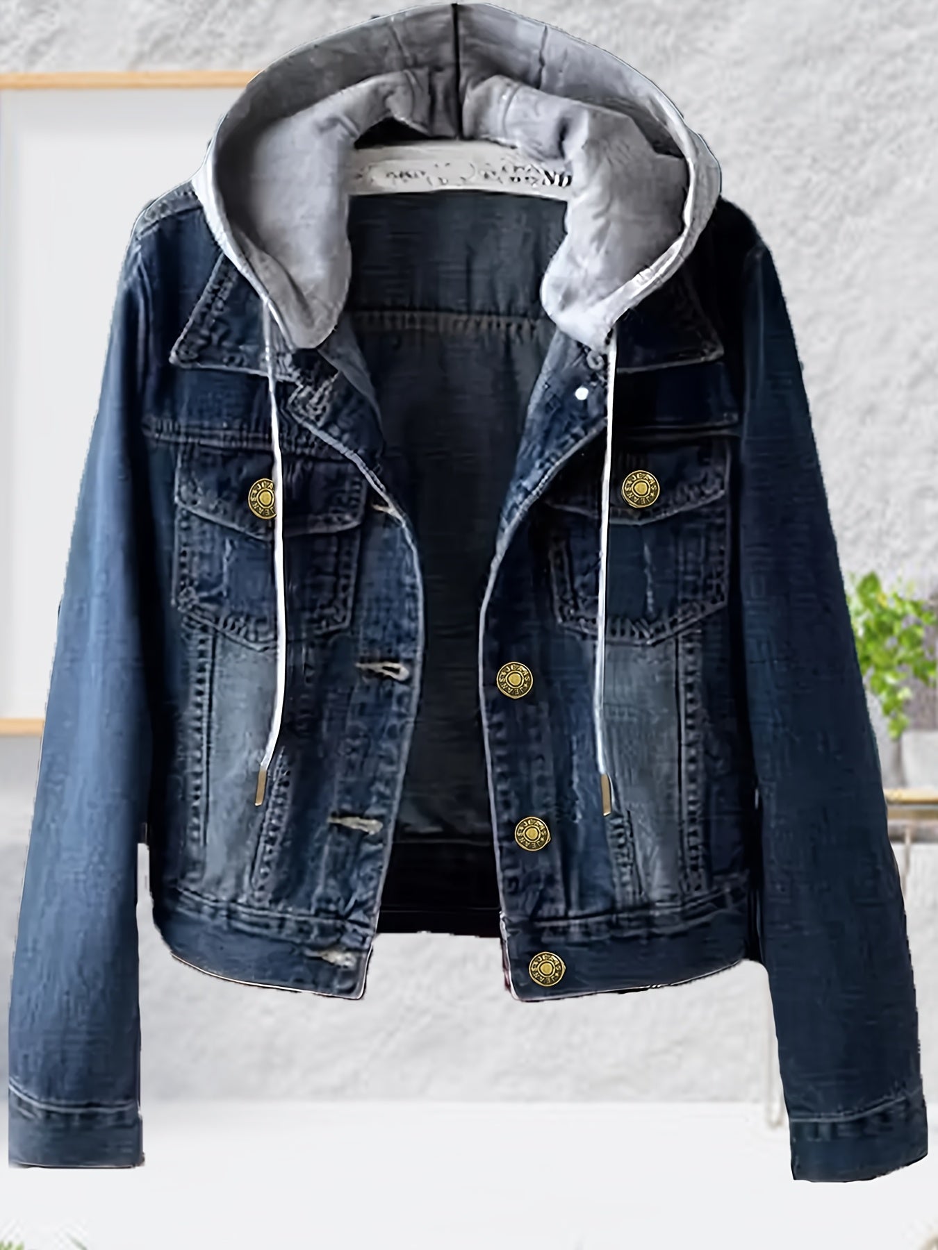 Women'S Vintage-Inspired Denim Jacket with Detachable Hood - Casual & Versatile Long Sleeve Short Outerwear, Slim Fit, Button-Up Front, Perfect for Spring\u002FSummer\u002FFall, Jean Jacke