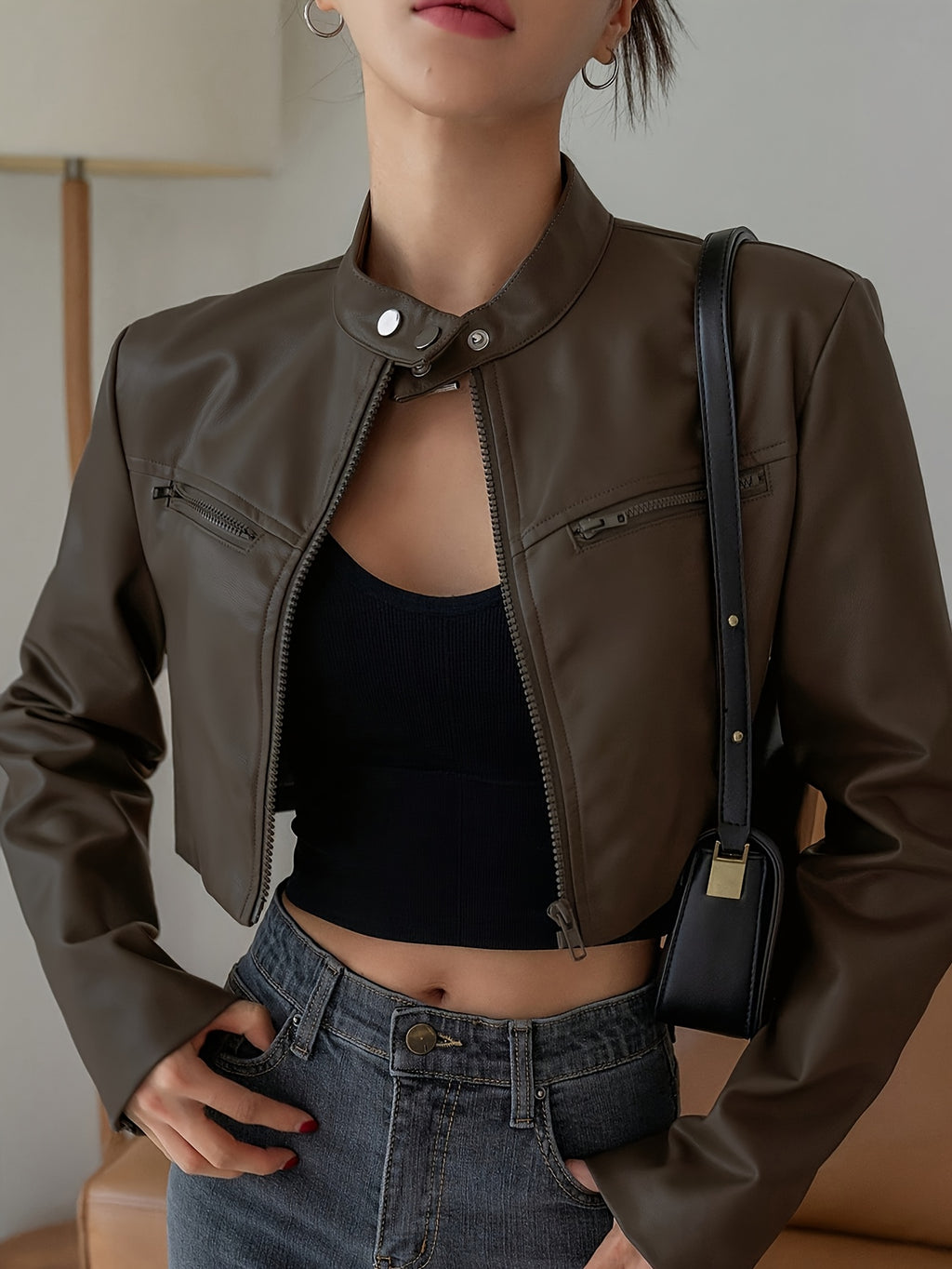 Women's Casual Bomber Jacket - Solid Color Zip-Up with Golden-Tone Buttons, All-Season Versatile Outerwear for Everyday & Special Occasions