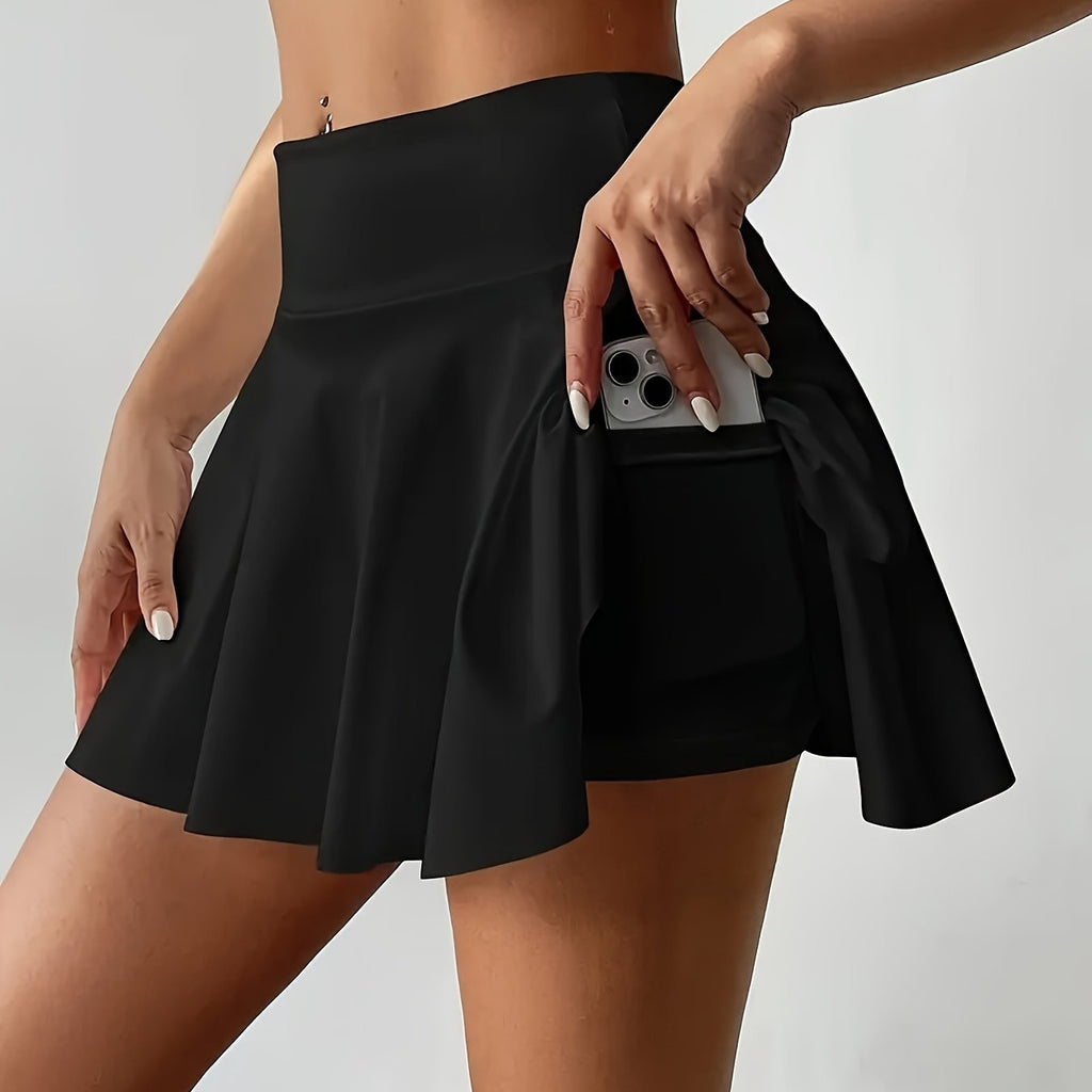 Women's High-Waisted Elastic Waistband Skirt with Built-In Shorts - Breathable Stretchy Casual Dance Skirt, Machine Washable Spring Summer Fall Skirt for Women, High Waisted Skirt, Lifestyle Clothing, Durable