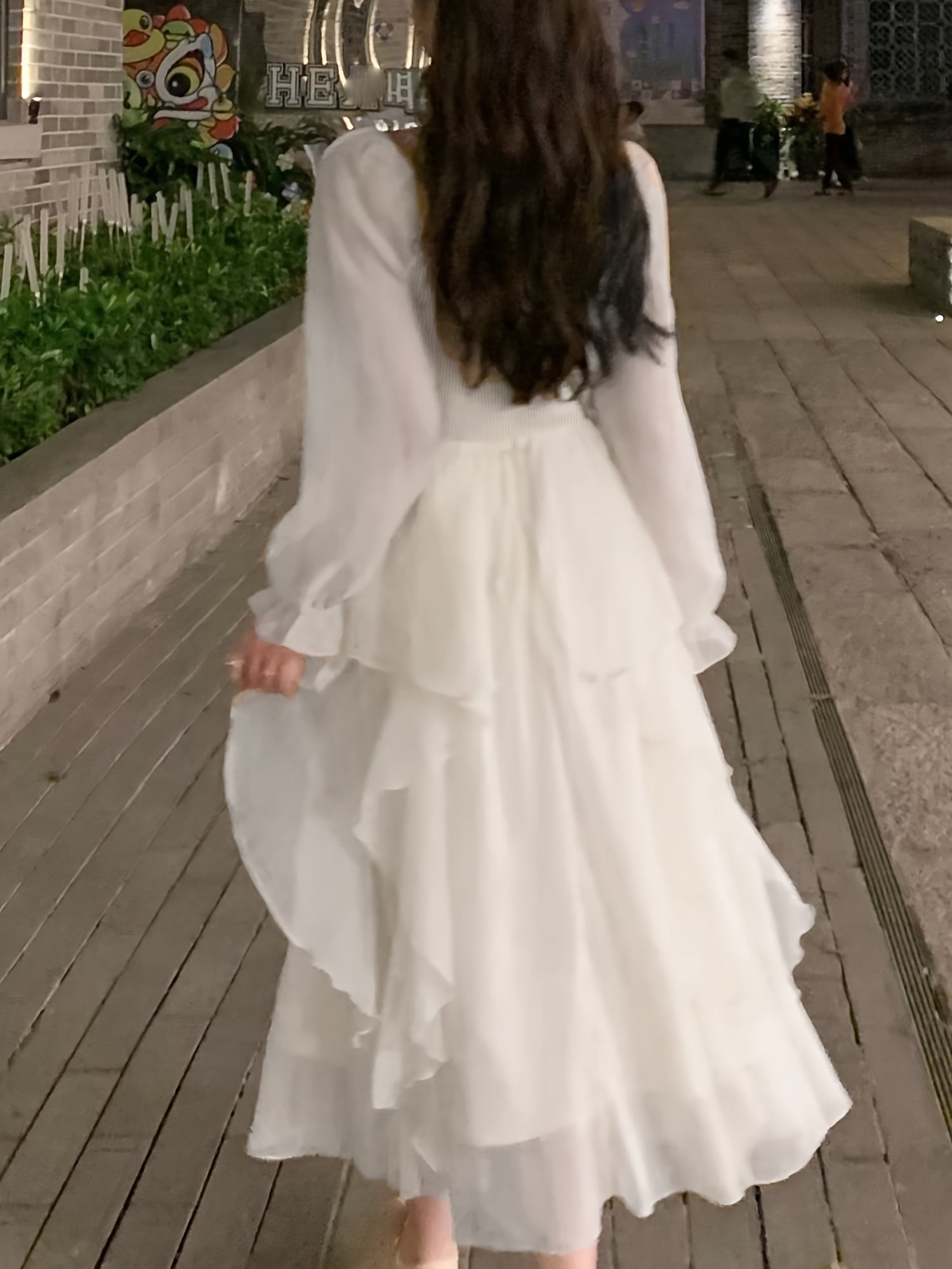 Elegant French-Inspired Midi Dress with Ruffled Sleeves and Square Neckline - Beaded Cinched Waist, Flowing A-Line Silhouette, Perfect for Spring\u002FSummer, Cute Dres