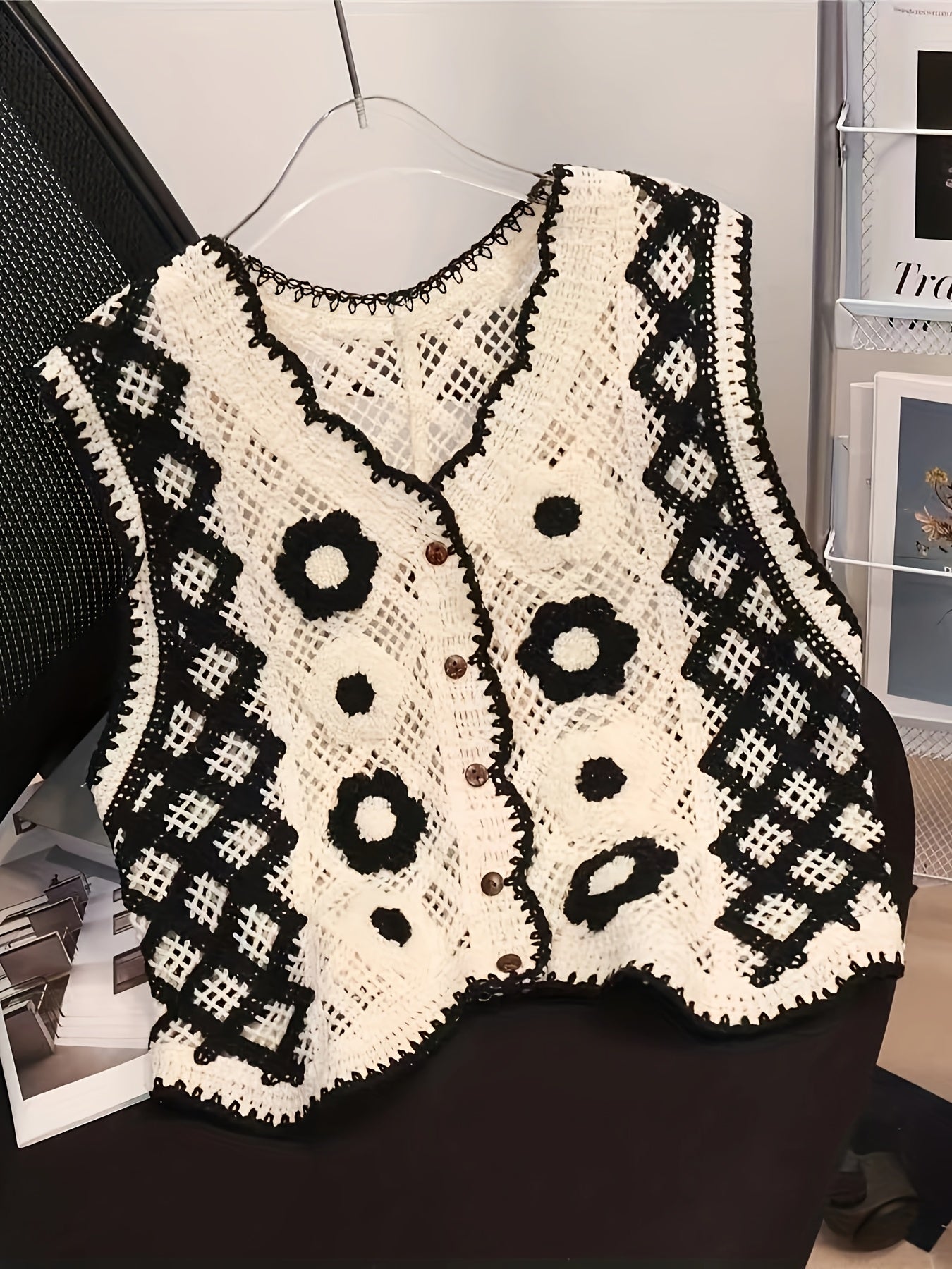 Bohemian Style Versatile Hollow Crochet Vest for Women, Cute Summer V-Neck Outerwear for Vacation Layering.