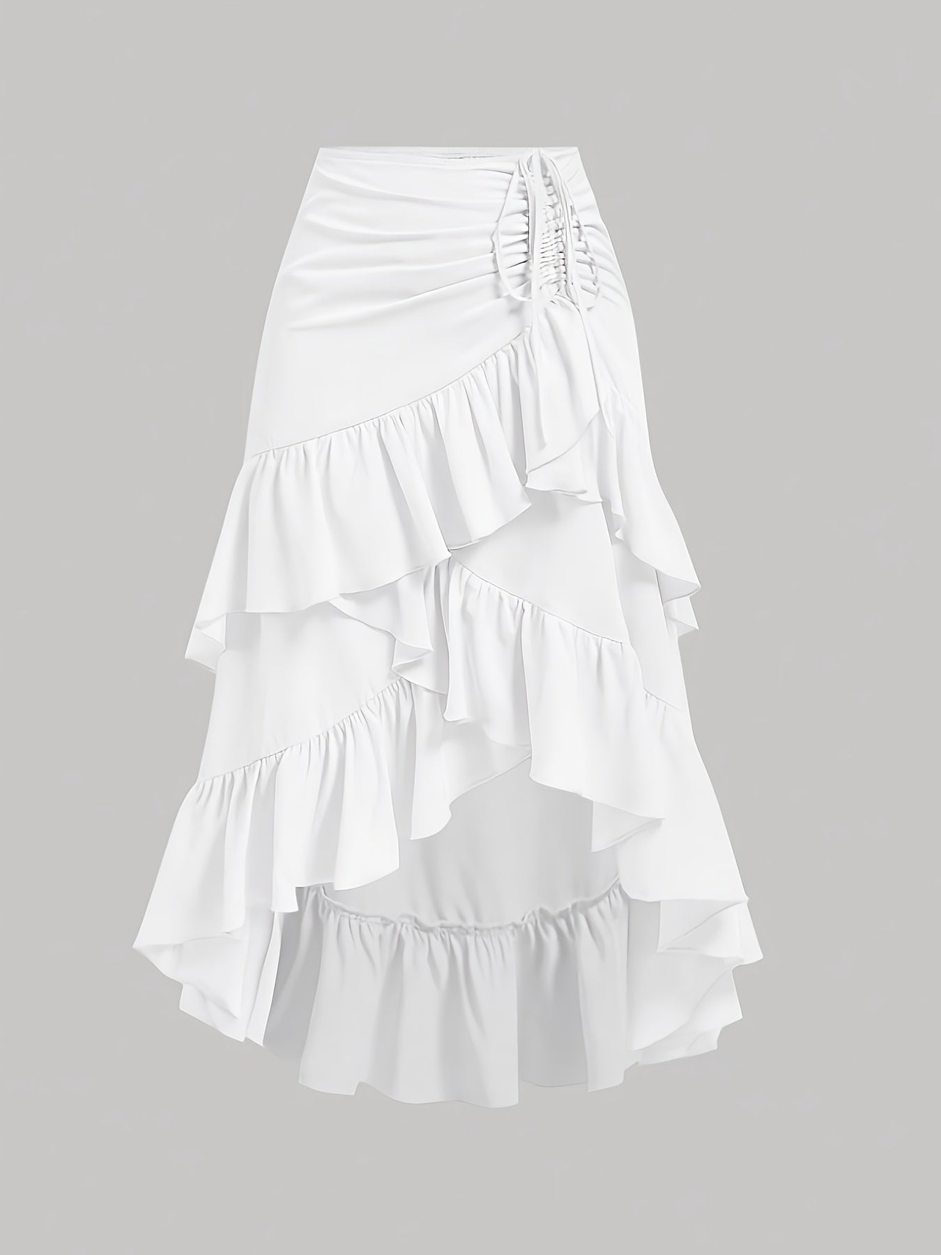 Vintage Brown Pleated Midi Skirt with Ruffled Hem and Cross Detail – Breathable, Stretchy Waistband, Machine Washable – Perfect for Commuting, Outings, and Everyday Elegance