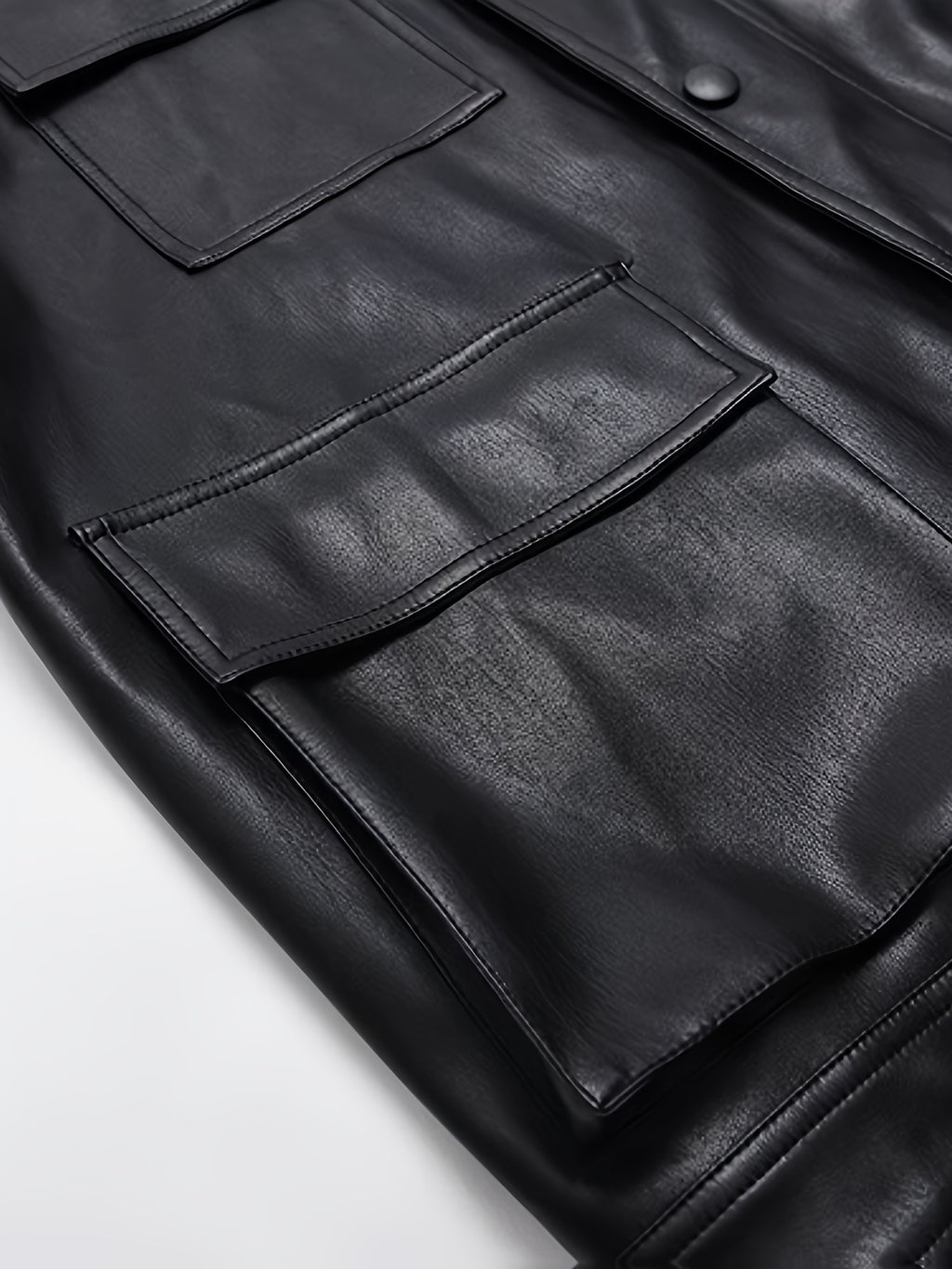 Women's PU Synthetic Leather Jacket - Longline Relaxed Fit Belted Waist Casual Chic Zip-Up Coat for Spring\u002FFall, Black, Cute Jacket, Spring Outerwear, Korean Fashion Style, Structured Sleeve Design