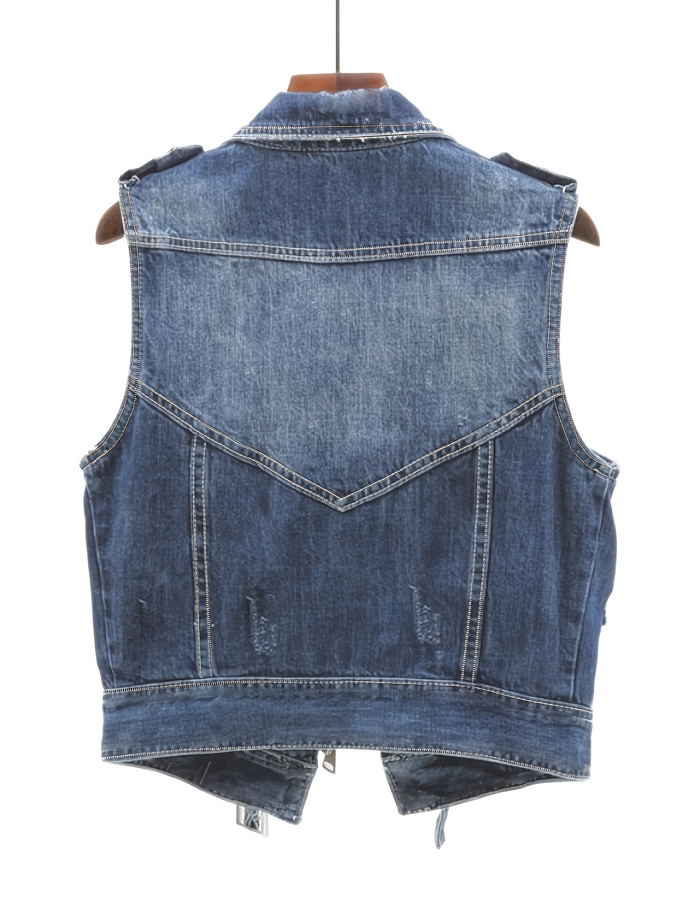 Retro-Style Women'S Denim Jacket with a Zipper, New Korean Version Sleeveless Vest for Spring And Autumn 2025, Designed to Be Slimming.