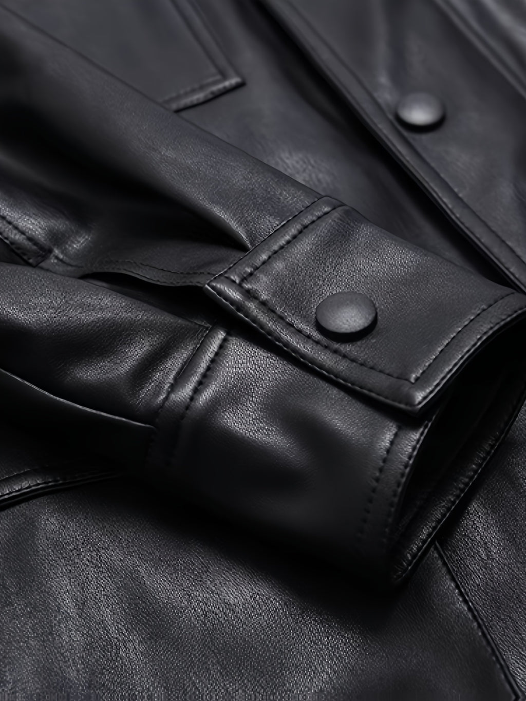 Women's PU Synthetic Leather Jacket - Longline Relaxed Fit Belted Waist Casual Chic Zip-Up Coat for Spring\u002FFall, Black, Cute Jacket, Spring Outerwear, Korean Fashion Style, Structured Sleeve Design