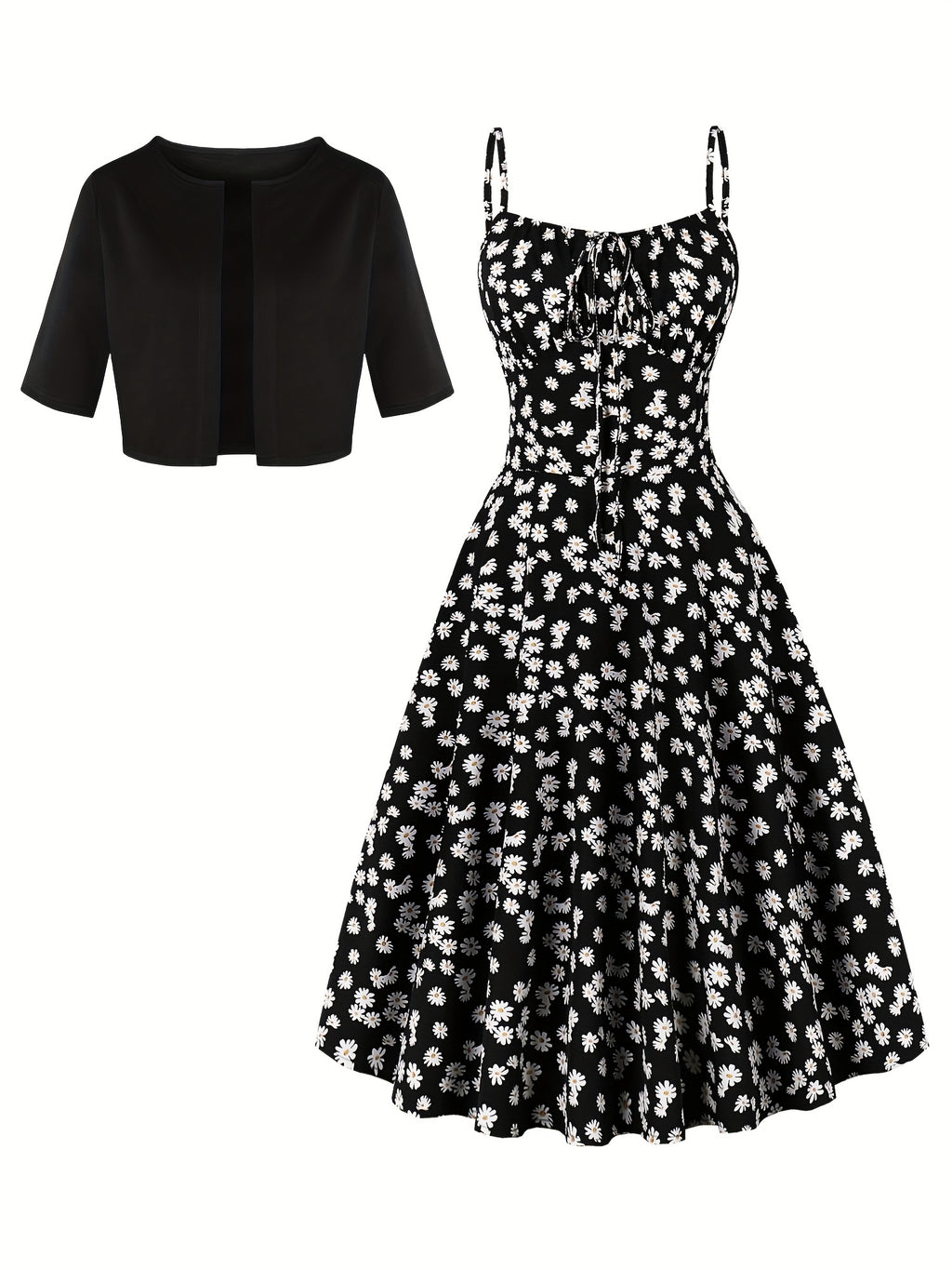 1pc Elegant Floral Print Two-Piece Dress Set, Polyester 100%, Crew Neck, Short Sleeve Top with Bow Detail, Woven Skirt, Spring\u002FSummer Party Outfit