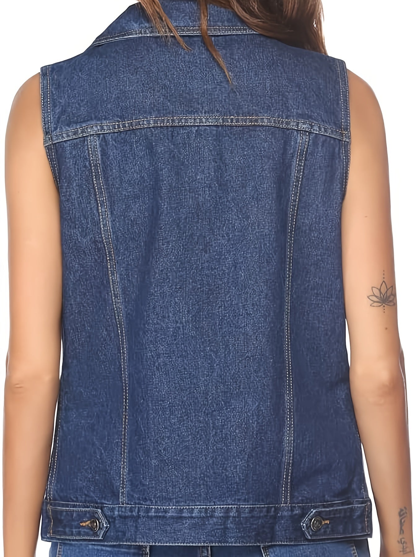 Women's Sleeveless Denim Vest Jacket with Flap Pockets - Casual Light Blue Jean Vest for Spring\u002FFall, Machine Washable, Classic Collar Design