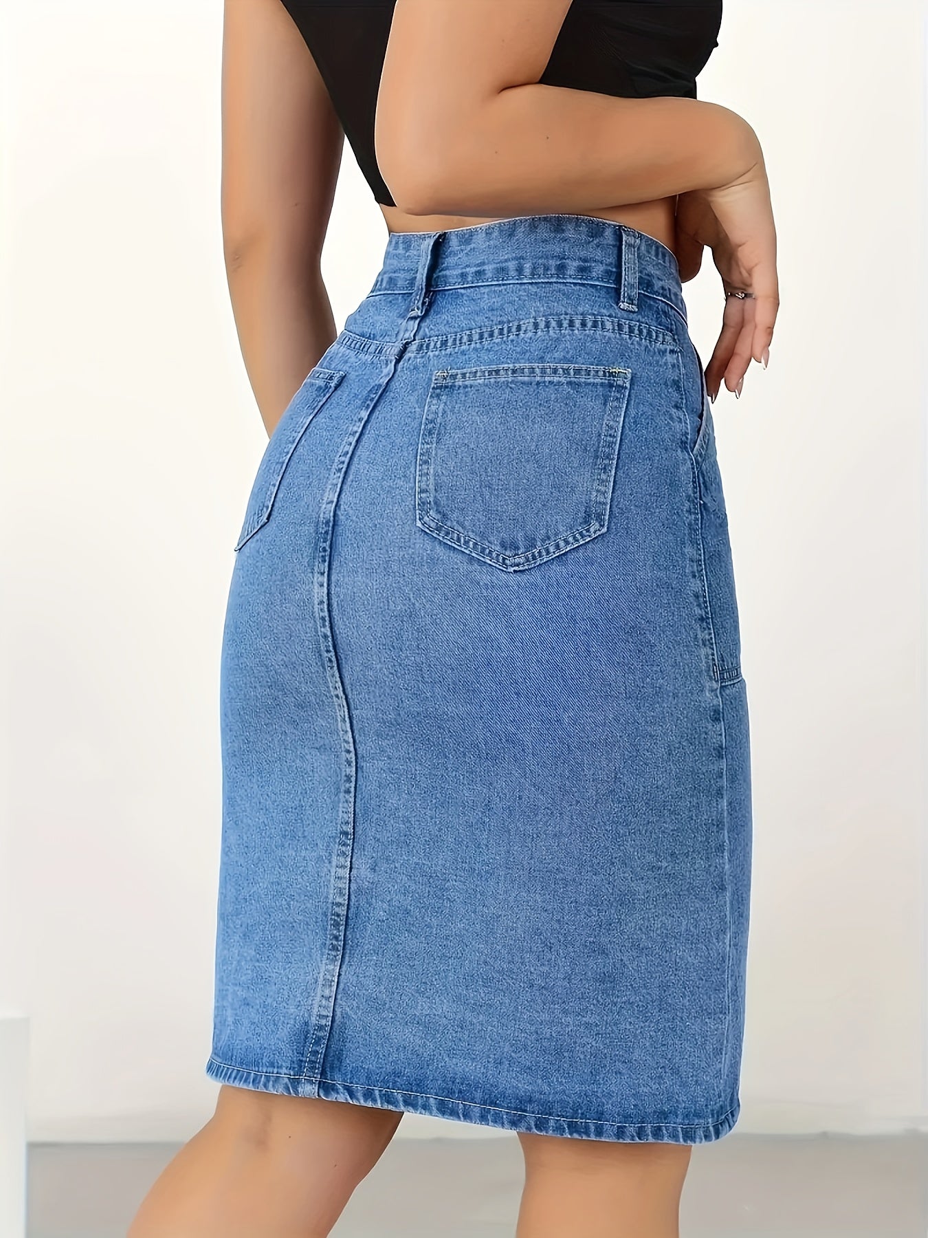 Sexy Denim Skirt for Women - Solid Color, Woven, Button Detail, Split Hem, Regular Fit, No Belt, Spring\u002FFall Collection