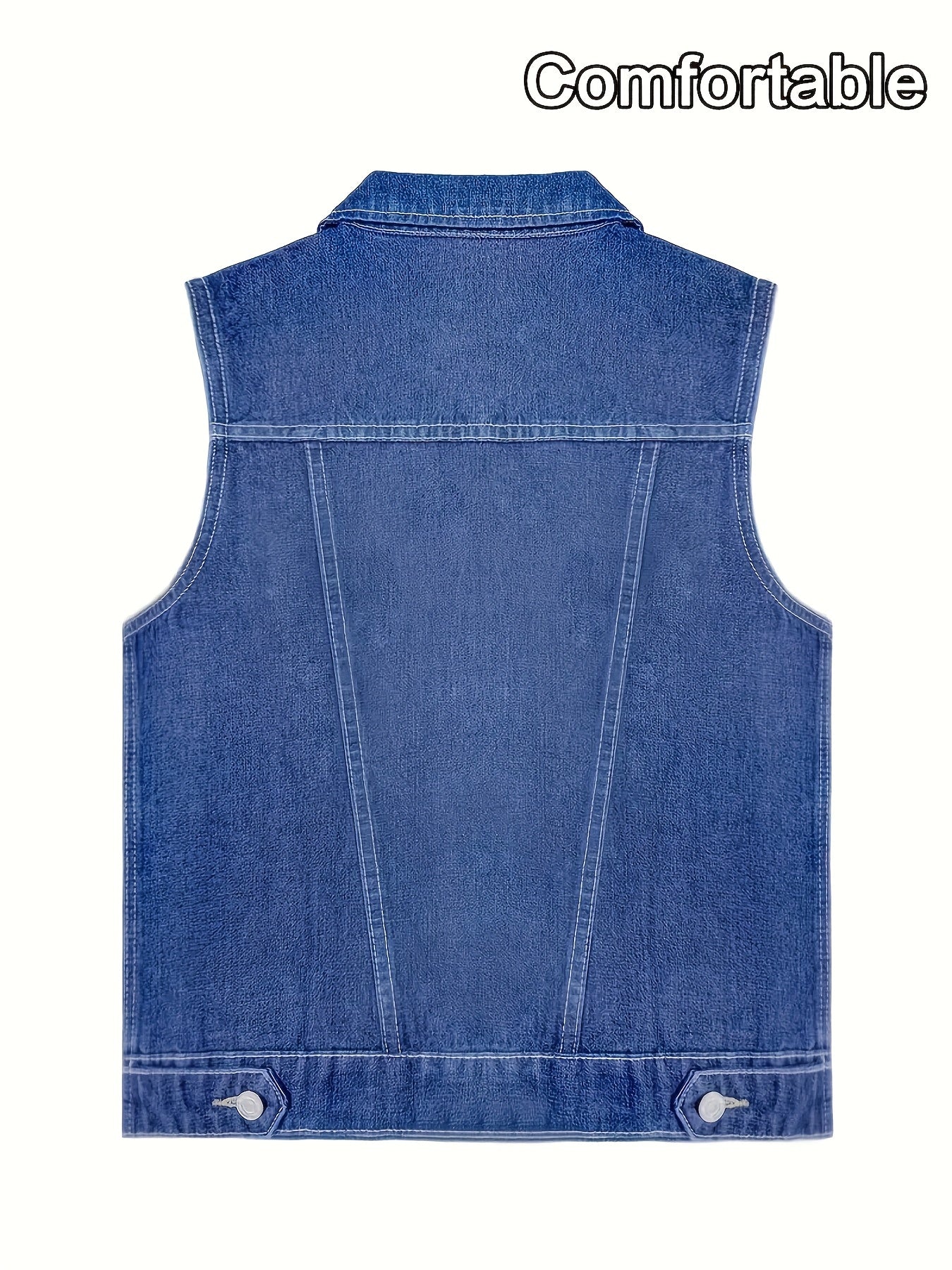 Women'S Solid Color Casual Fashion Jacket, Trendy And Classic Multi-Button Vest, Deep Blue Washed Denim Jacket, Comfortable Fit, Suitable for All Seasons.