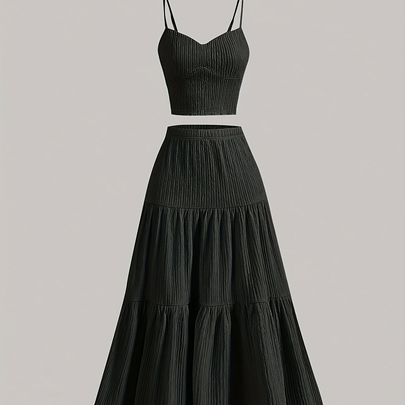 Women'S Solid Color Strapless Tank Top and Long Skirt Set - Casual Polyester Blend with Ruffle Detail, Perfect for Spring\u002FSummer, Casual Attire|Strapless Top|Polyester Blend