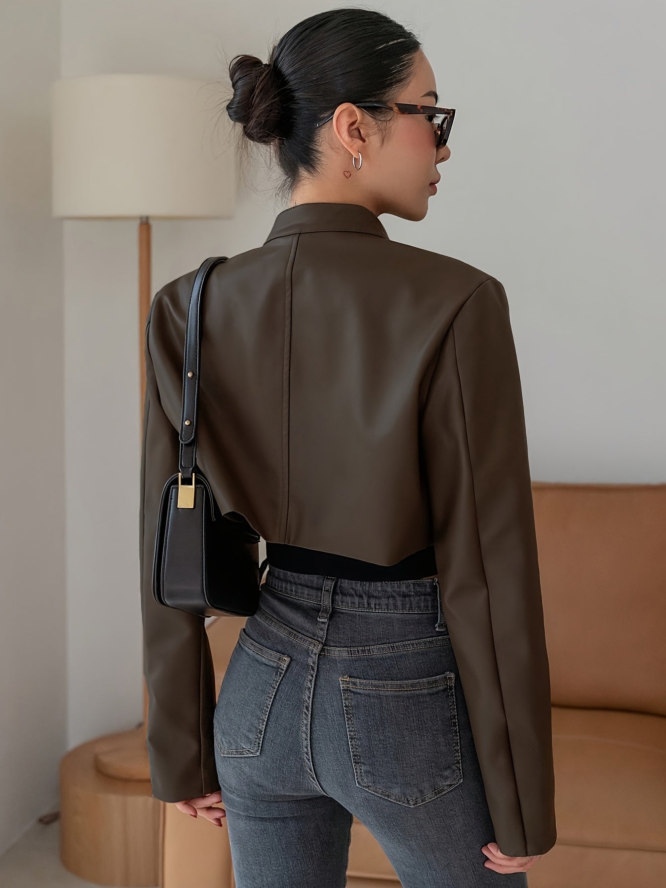 Women's Casual Bomber Jacket - Solid Color Zip-Up with Golden-Tone Buttons, All-Season Versatile Outerwear for Everyday & Special Occasions