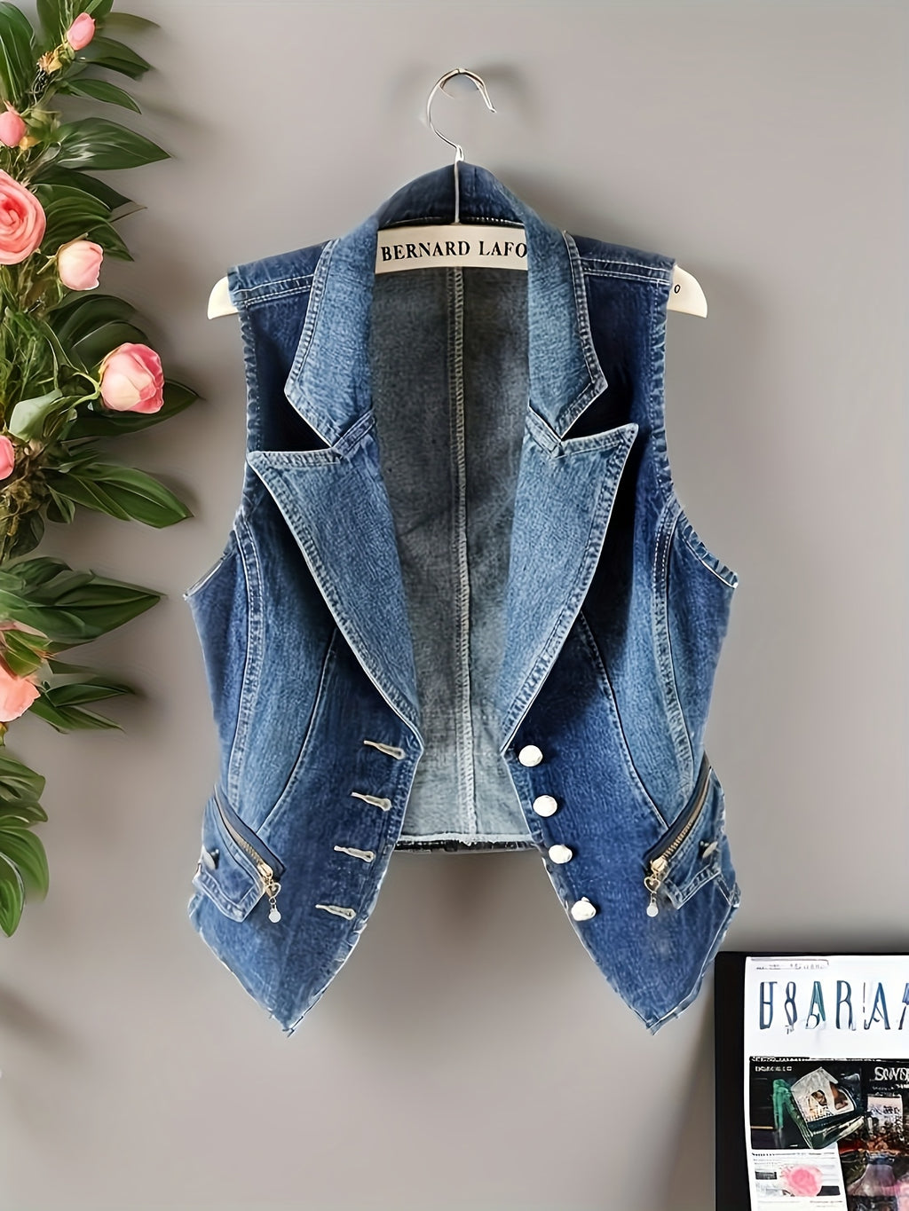Women's Vintage Streetwear Denim Vest Jacket - Sleeveless Slim-Fit Single-Breasted Spring\u002FSummer Outerwear with Button Front Closure, Casual Chic Layering Piece