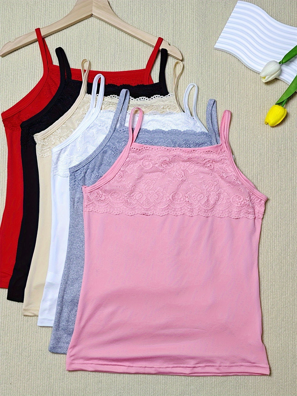 Six-piece Set Women's Strapless Contrast Lace Patchwork Vest Women's Bottoming Outerwear Sleeveless Top Vest Strapless Women's Inner Vest