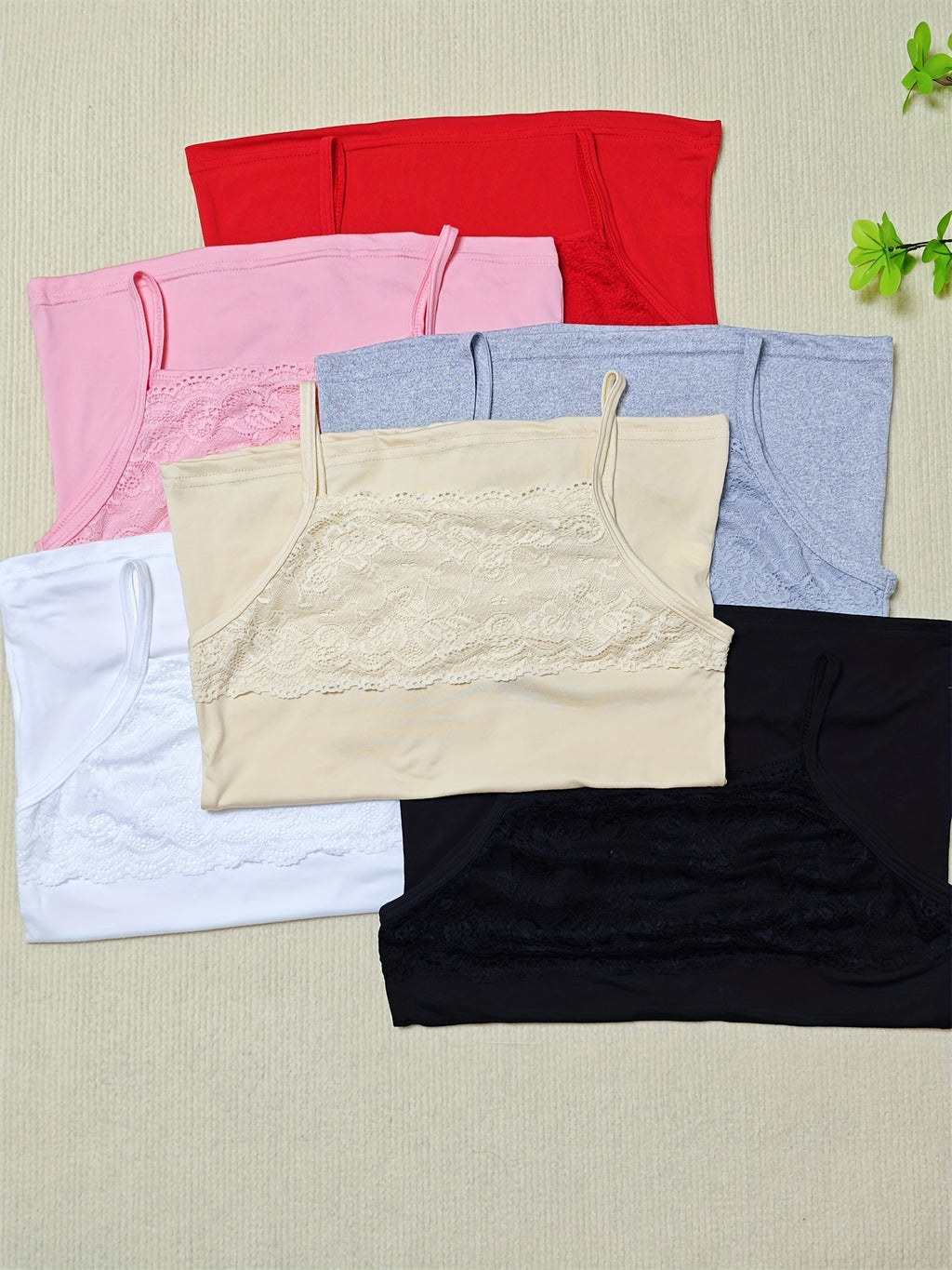 Six-piece Set Women's Strapless Contrast Lace Patchwork Vest Women's Bottoming Outerwear Sleeveless Top Vest Strapless Women's Inner Vest