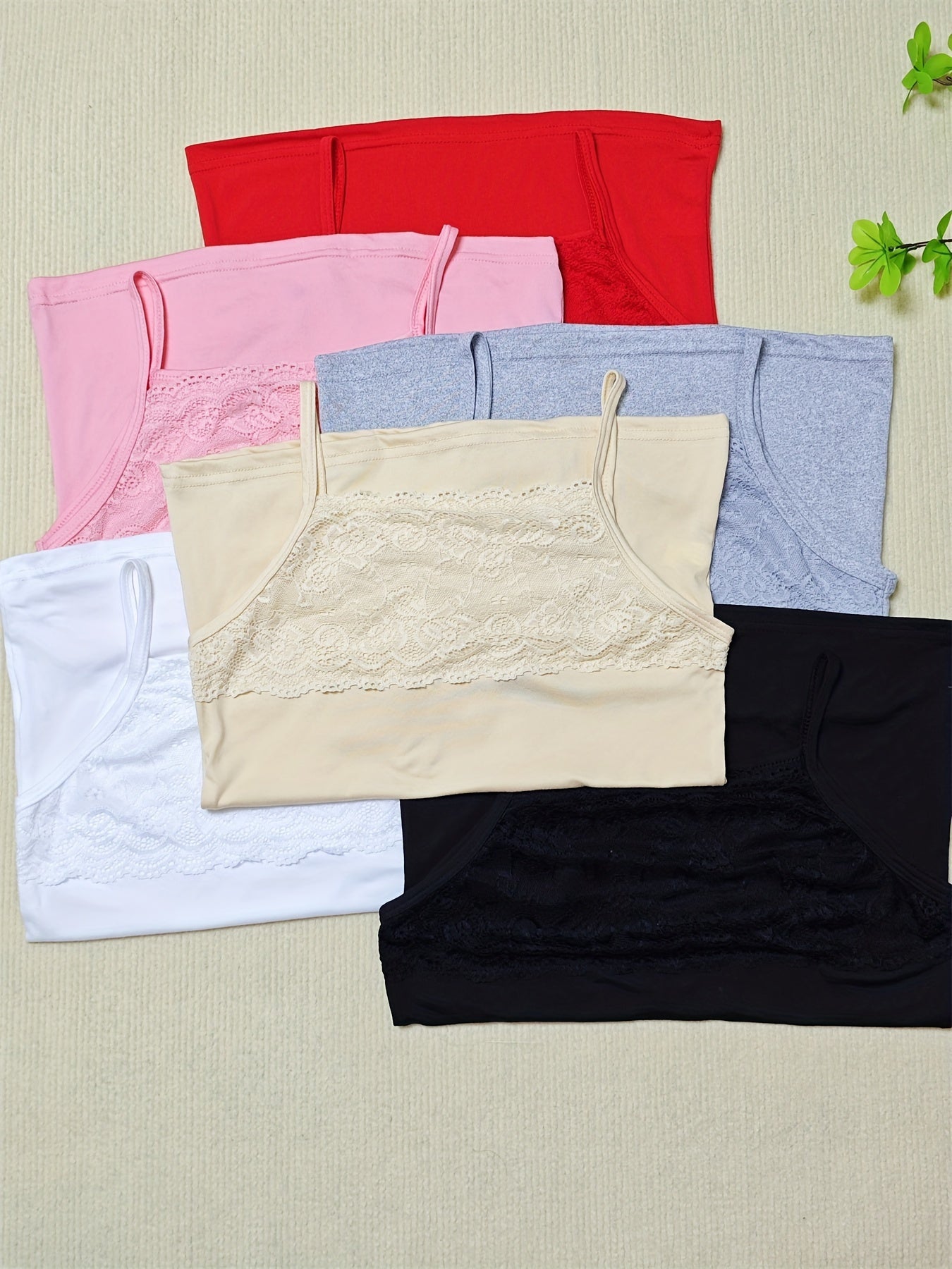 Six-piece Set Women's Strapless Contrast Lace Patchwork Vest Women's Bottoming Outerwear Sleeveless Top Vest Strapless Women's Inner Vest