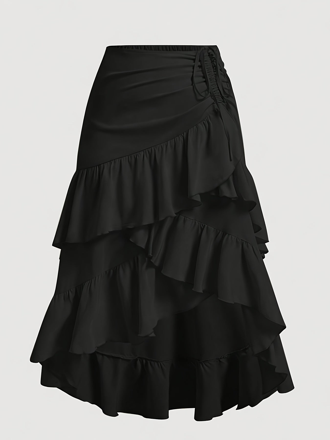 Vintage Brown Pleated Midi Skirt with Ruffled Hem and Cross Detail – Breathable, Stretchy Waistband, Machine Washable – Perfect for Commuting, Outings, and Everyday Elegance