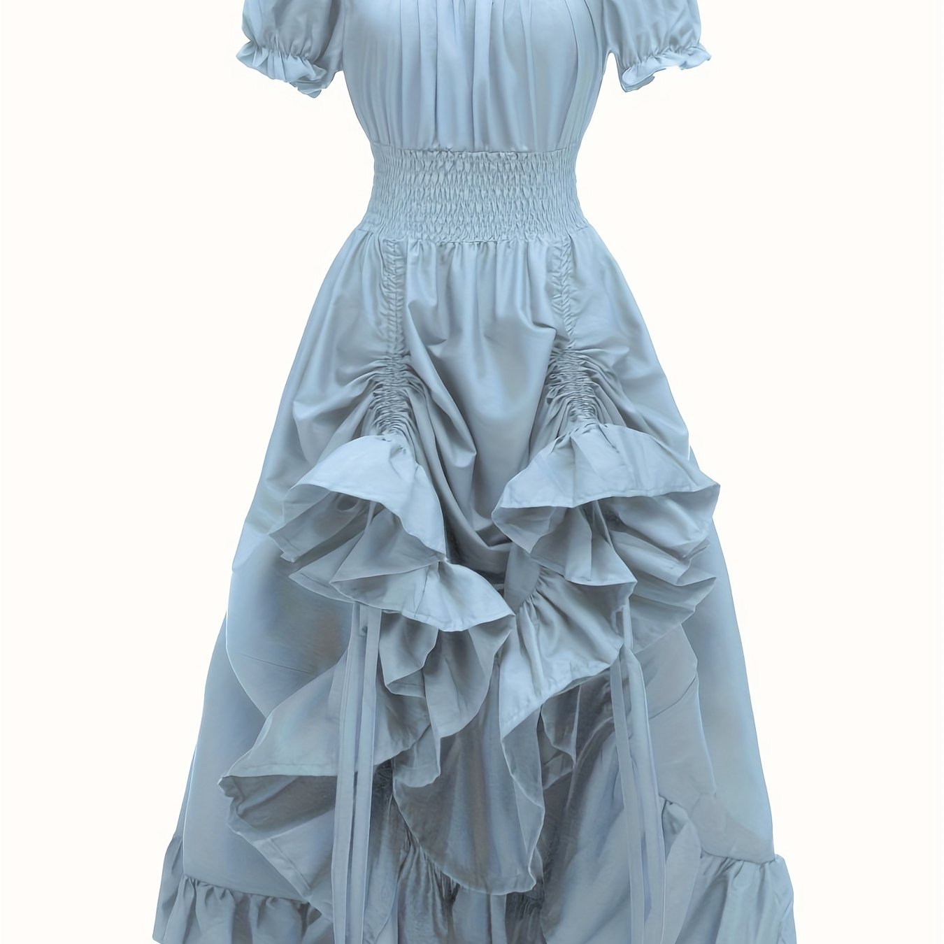 Renaissance Victorian Vintage Square Neck Short Sleeve Dress - Light Blue A-Line Umbrella Skirt with Ruffled Layers, Elegant Cosplay Costume for Halloween, Themed Parties & Special Occasions, Halloween Costumes, Sophisticated Tailoring
