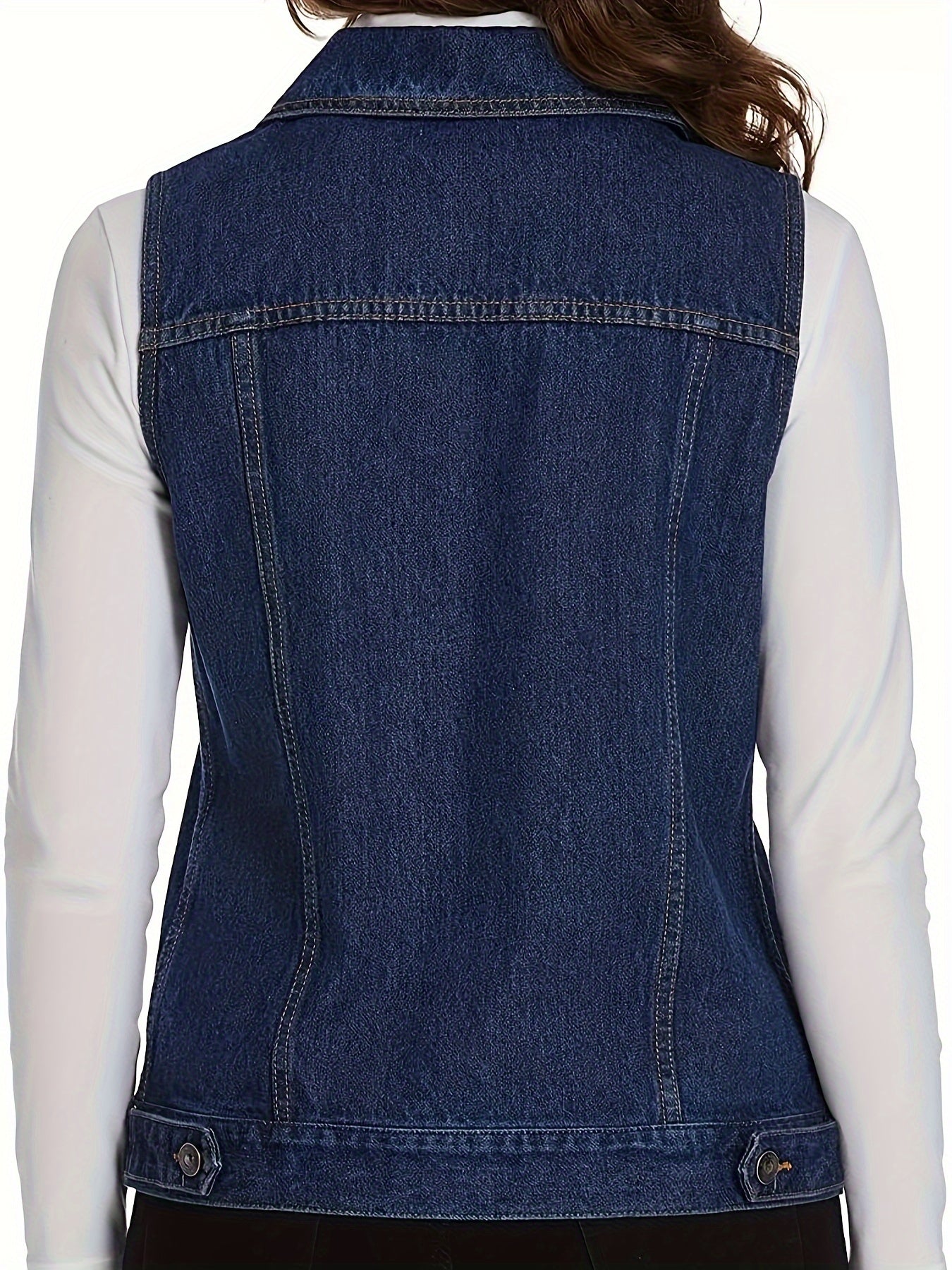 Women's Sleeveless Denim Vest Jacket with Flap Pockets - Casual Light Blue Jean Vest for Spring\u002FFall, Machine Washable, Classic Collar Design