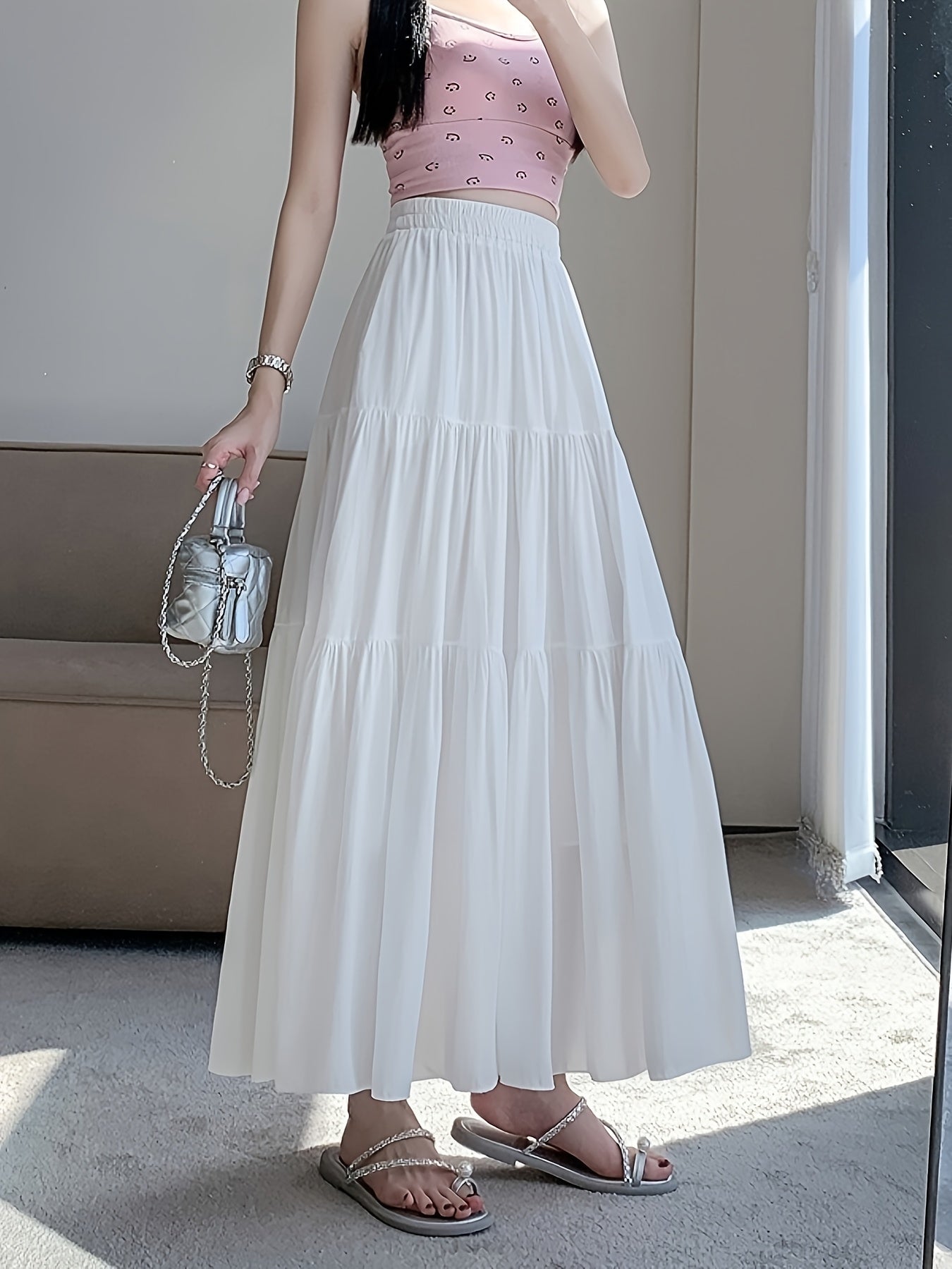 High-Waisted Midi Skirt for Women Summer 2025 New French Style Versatile A-Line Dress