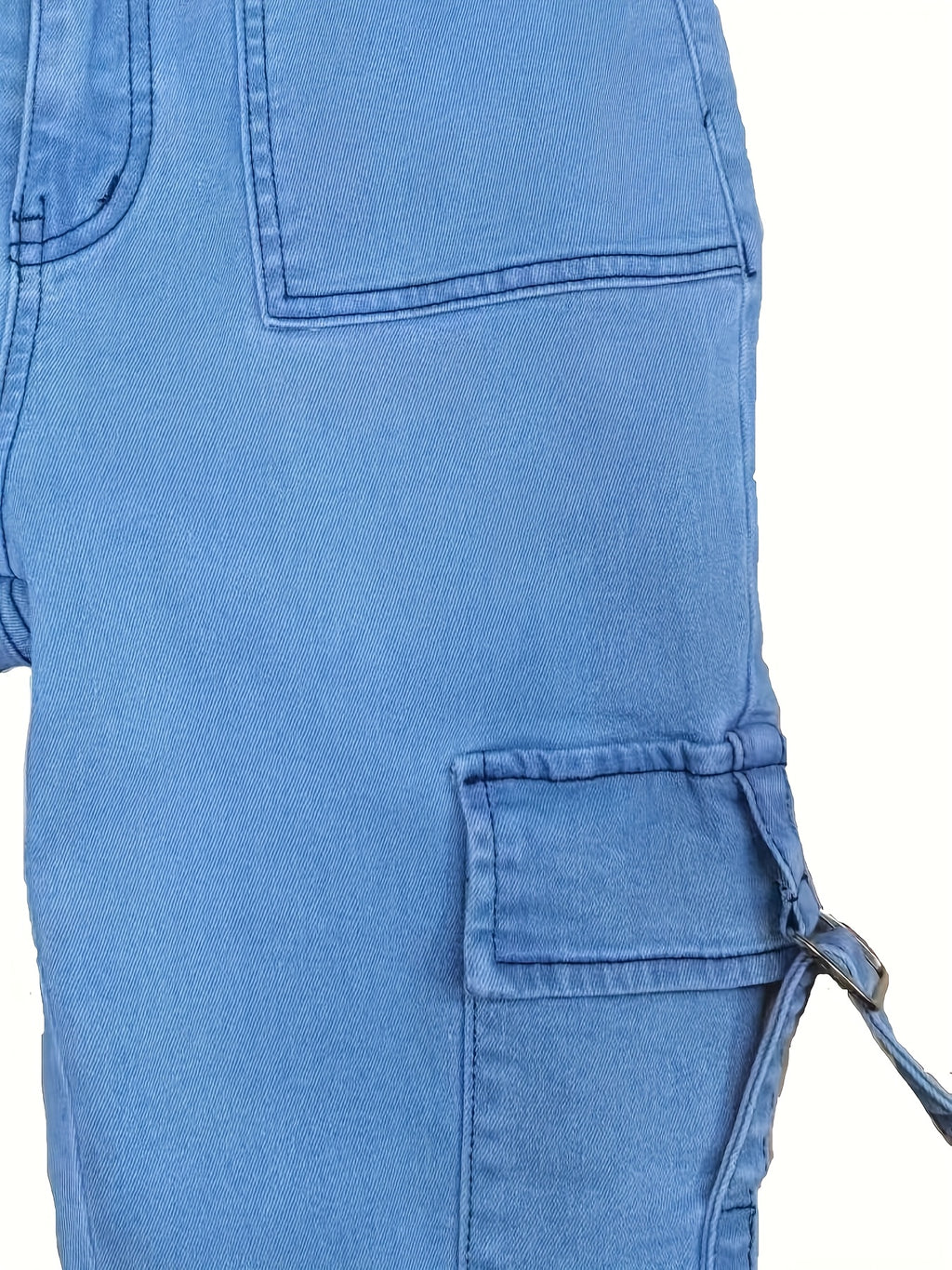 Women's High-Elasticity Skinny Cargo Jeans with Side Pockets - Stretch Denim, Mid-Rise, Light Blue, Street Style, Machine Washable