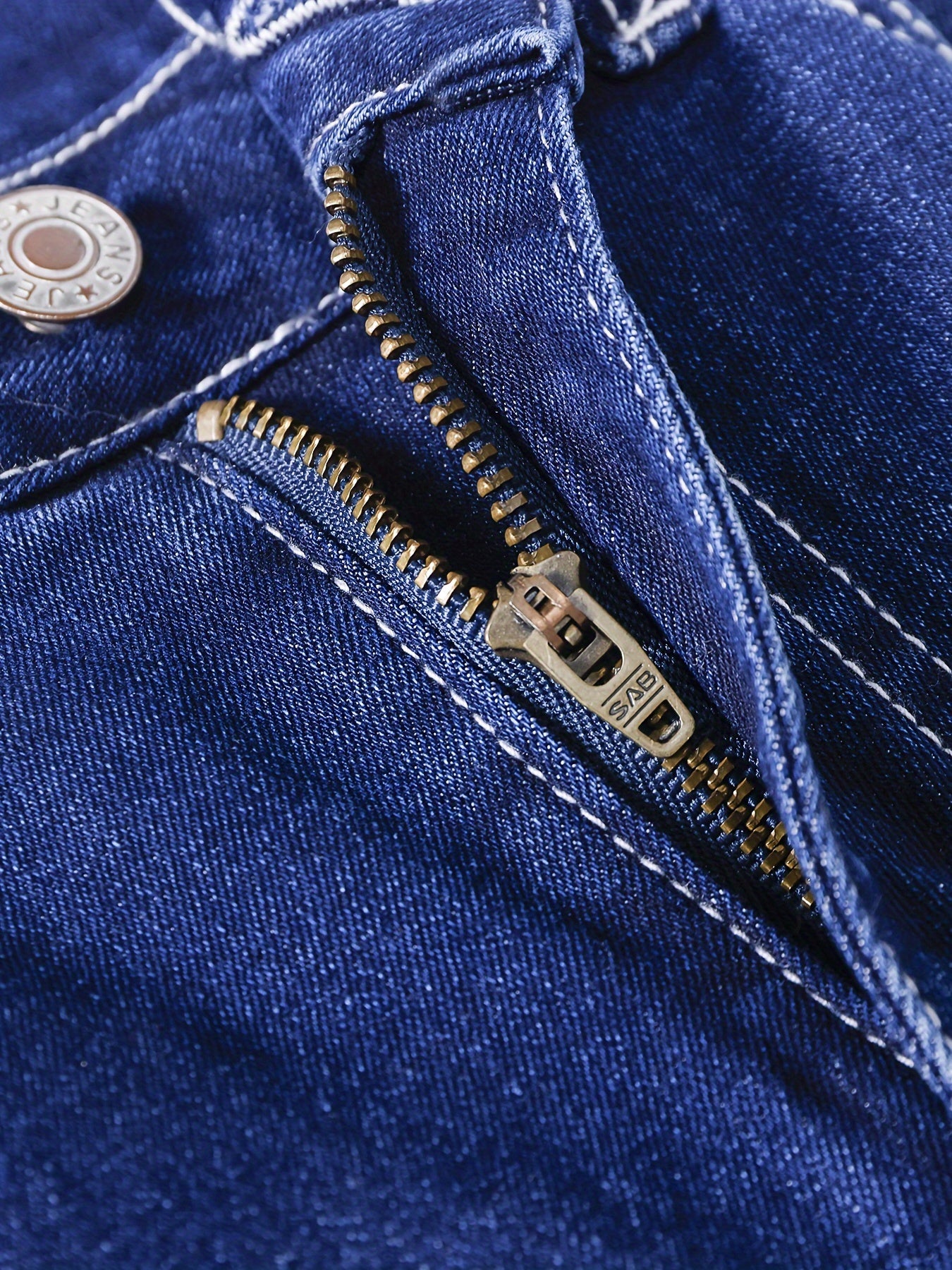 Cross Embroidery Whiskering Washed Blue Retro Style Zipper Button Closure Denim Pants, Women's Denim Jeans & Clothing