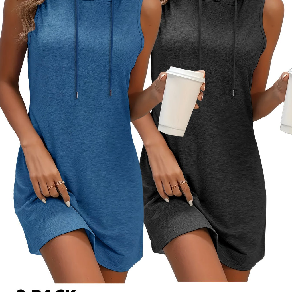 Multi-Piece Set: Women'S Colorful Vest with Hooded Dress