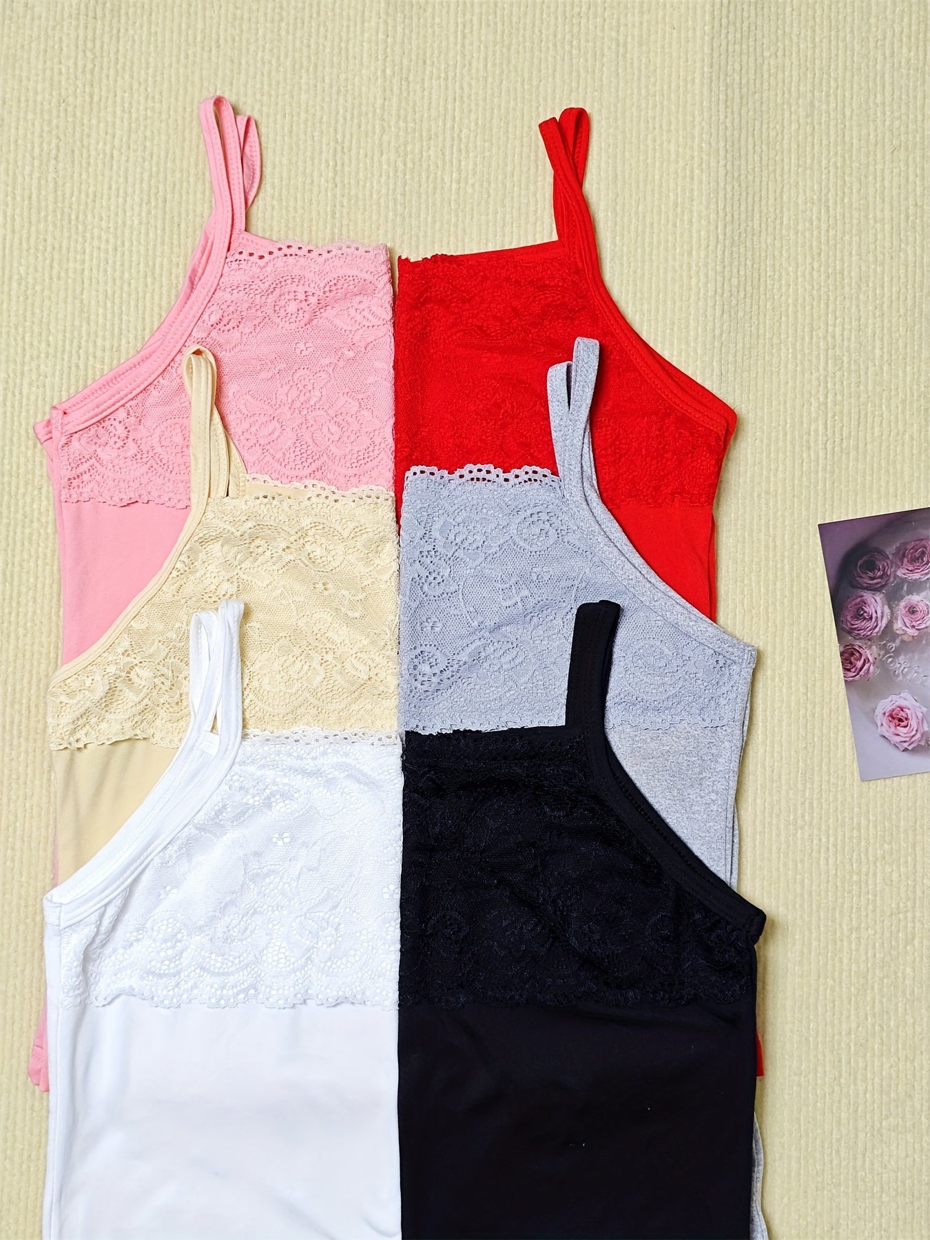 Six-piece Set Women's Strapless Contrast Lace Patchwork Vest Women's Bottoming Outerwear Sleeveless Top Vest Strapless Women's Inner Vest