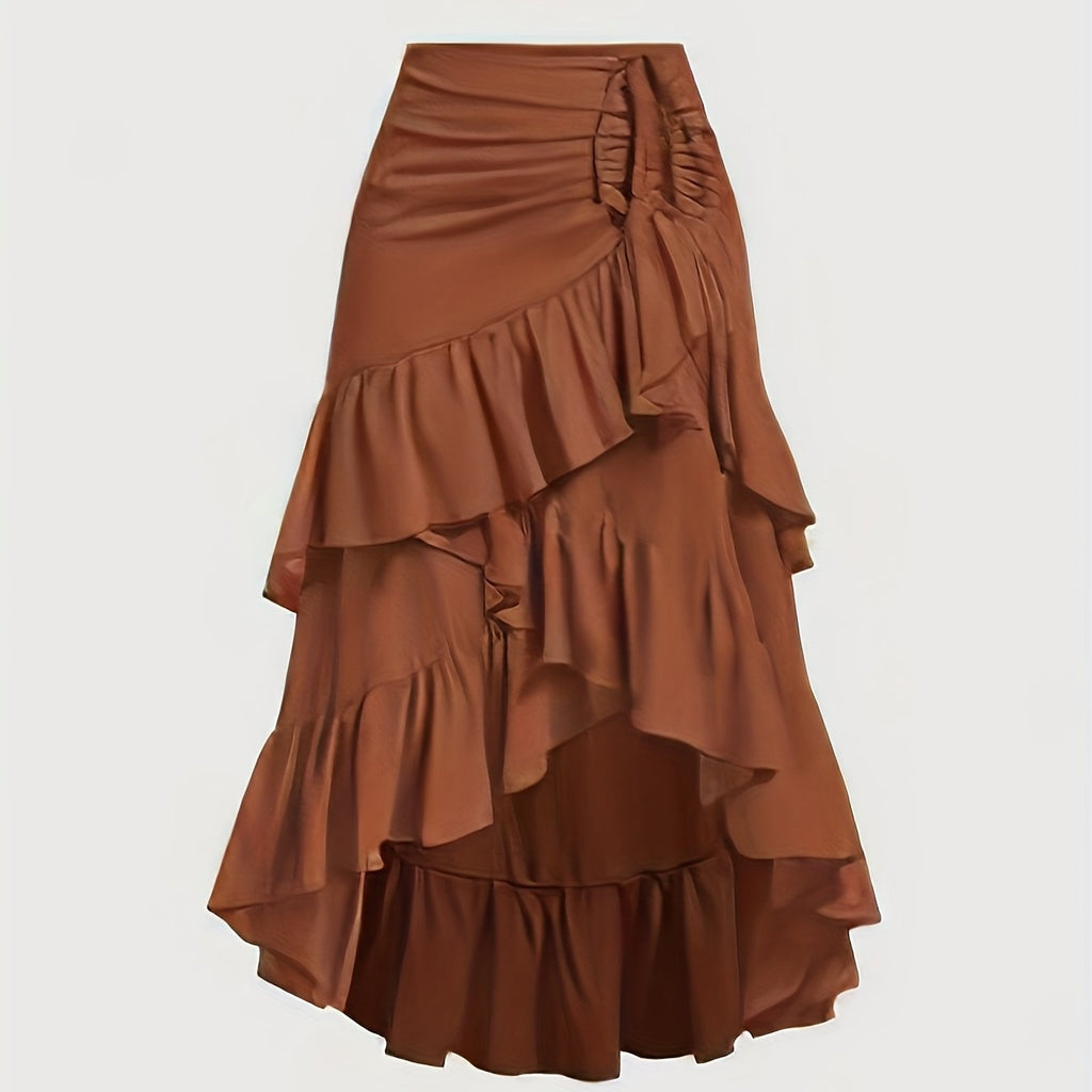 Women'S Elegant Brown Tiered Skirt with Drawstring Waist - Ruffled Layered Design, Perfect for Parties, Bohemian Style, and Lunches, Party Skirt | Bohemian Skirt | Ruffled Skir