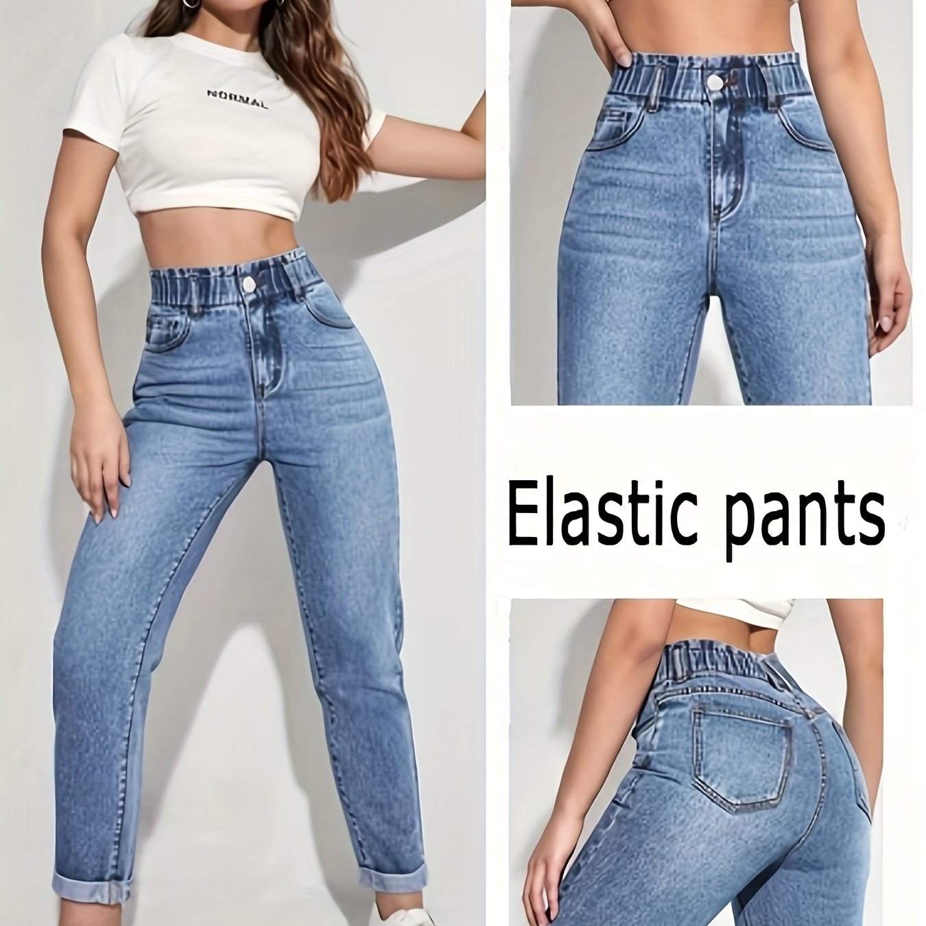 Women's Slim-Fit Stretch Denim Jeans - High-Rise, Comfortable, Machine Washable, Casual Light Blue Jeans with Pockets, All-Season Wear, Comfortable Fashion | Highrise Denim | Durable Fabric