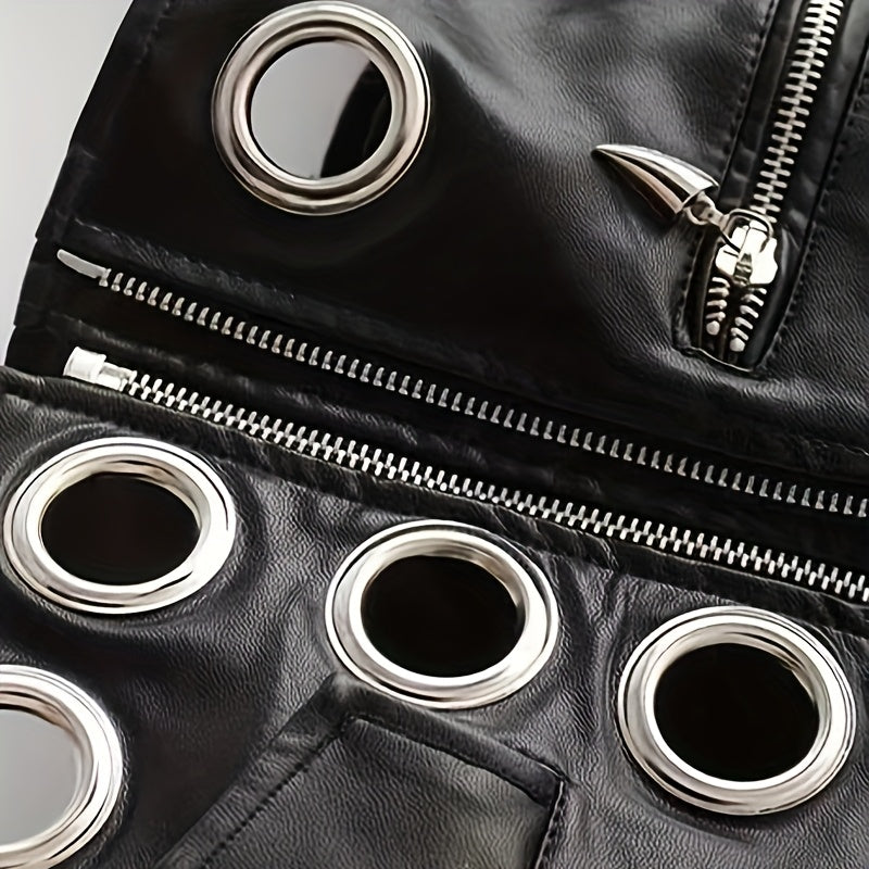 New style Women's versatile fashion PU Leather jacket, trendy cool motorcycle jacket, novelty ripped metal ring jacket for men and women, casual punk street style, perfect gift for men and women for holiday parties