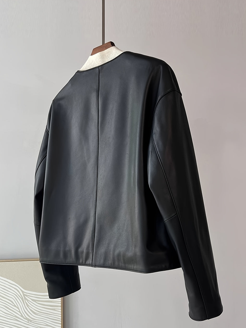 Women's Chic Green PU Leather Jacket - Casual Short Style with Button Front, Long Sleeves, and Side Pockets for Spring\u002FFall