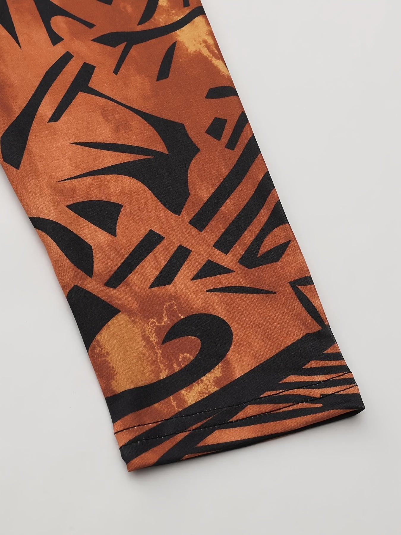 Elegant Plus Size Long Sleeve Maxi Dress for Women - Round Neck, High Stretch, Floral Print, Bodycon Fit, Vacation Style, All-Season Wear, Vibrant Orange & Black Floral Design, Long Sleeve Dres