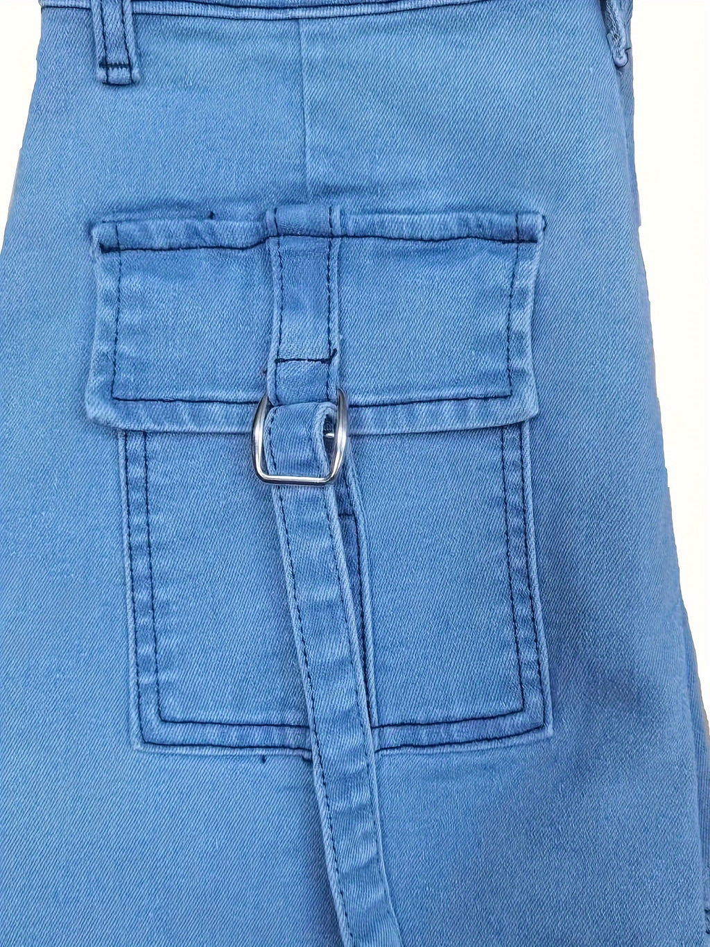 Women'S High-Stretch Skinny Cargo Jeans - Light Blue, Zipper Fly, Half Placket, All-Season Comfort, Casual Street Style, Casual Jeans|Casual Fit Jeans|Zippered Jeans