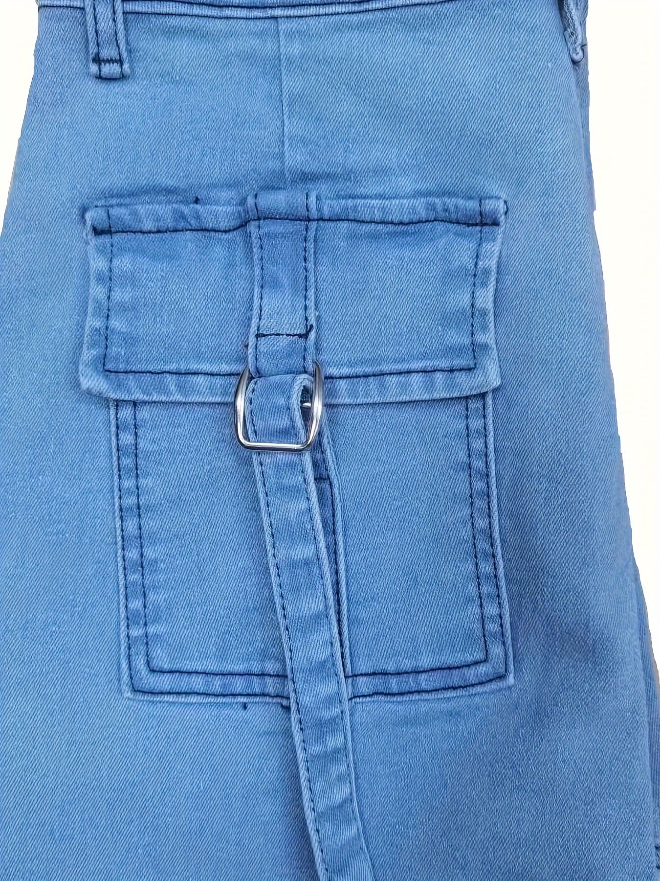 Women'S High-Stretch Skinny Cargo Jeans - Light Blue, Zipper Fly, Half Placket, All-Season Comfort, Casual Street Style, Casual Jeans|Casual Fit Jeans|Zippered Jeans