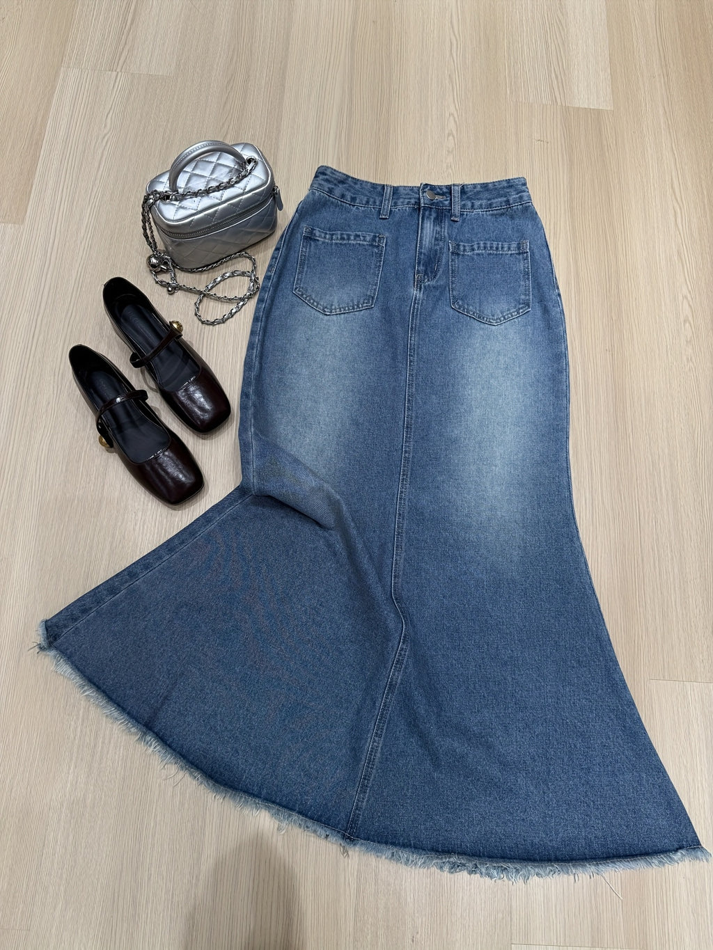 Women'S Denim Mermaid Skirt - High-Waisted, Frayed Hem, Casual Style, Non-Stretch Rayon, Ideal for Spring\u002FSummer\u002FFall, Casual Attire|Casual Style|Nonstretch Fabric