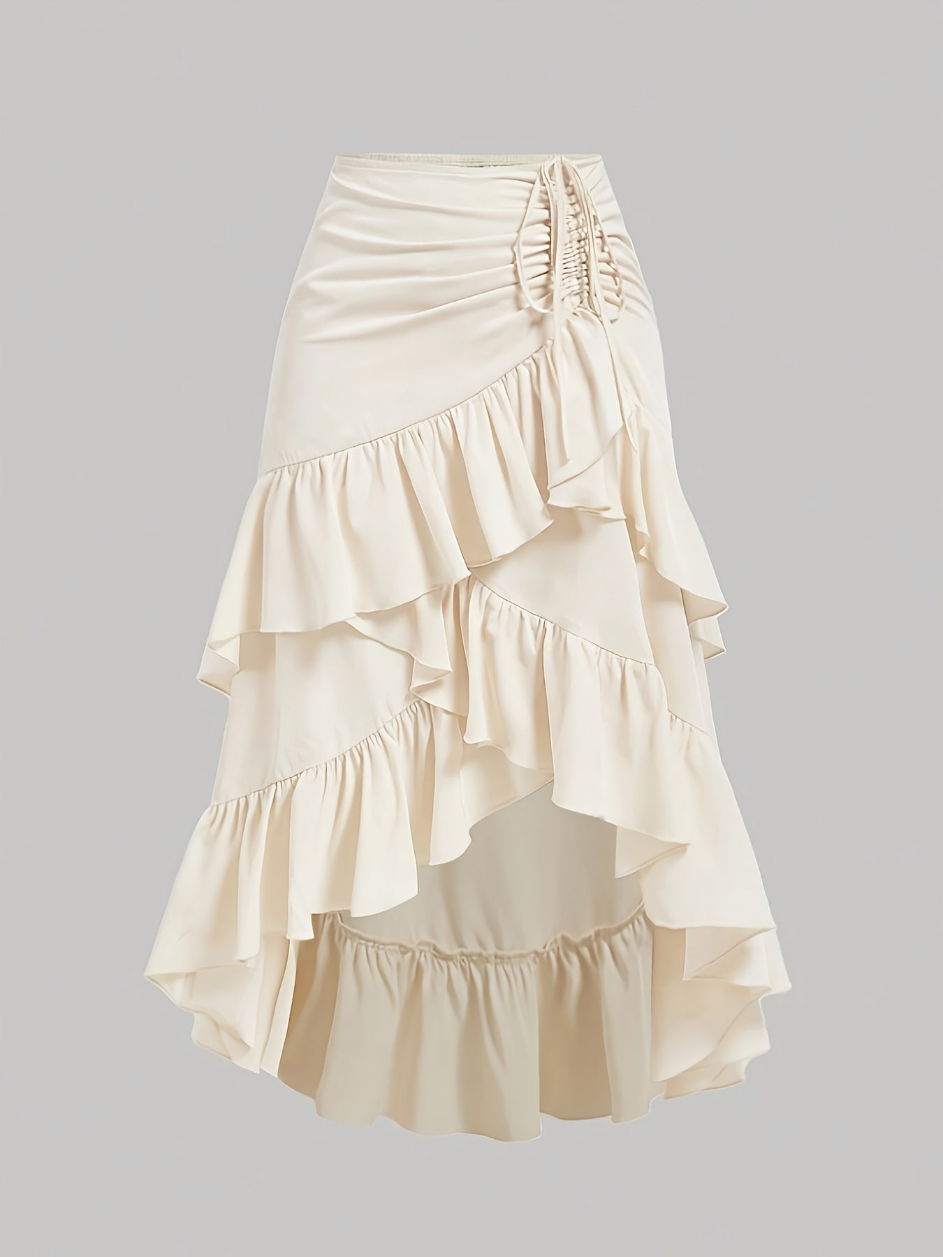 Vintage Brown Pleated Midi Skirt with Ruffled Hem and Cross Detail – Breathable, Stretchy Waistband, Machine Washable – Perfect for Commuting, Outings, and Everyday Elegance