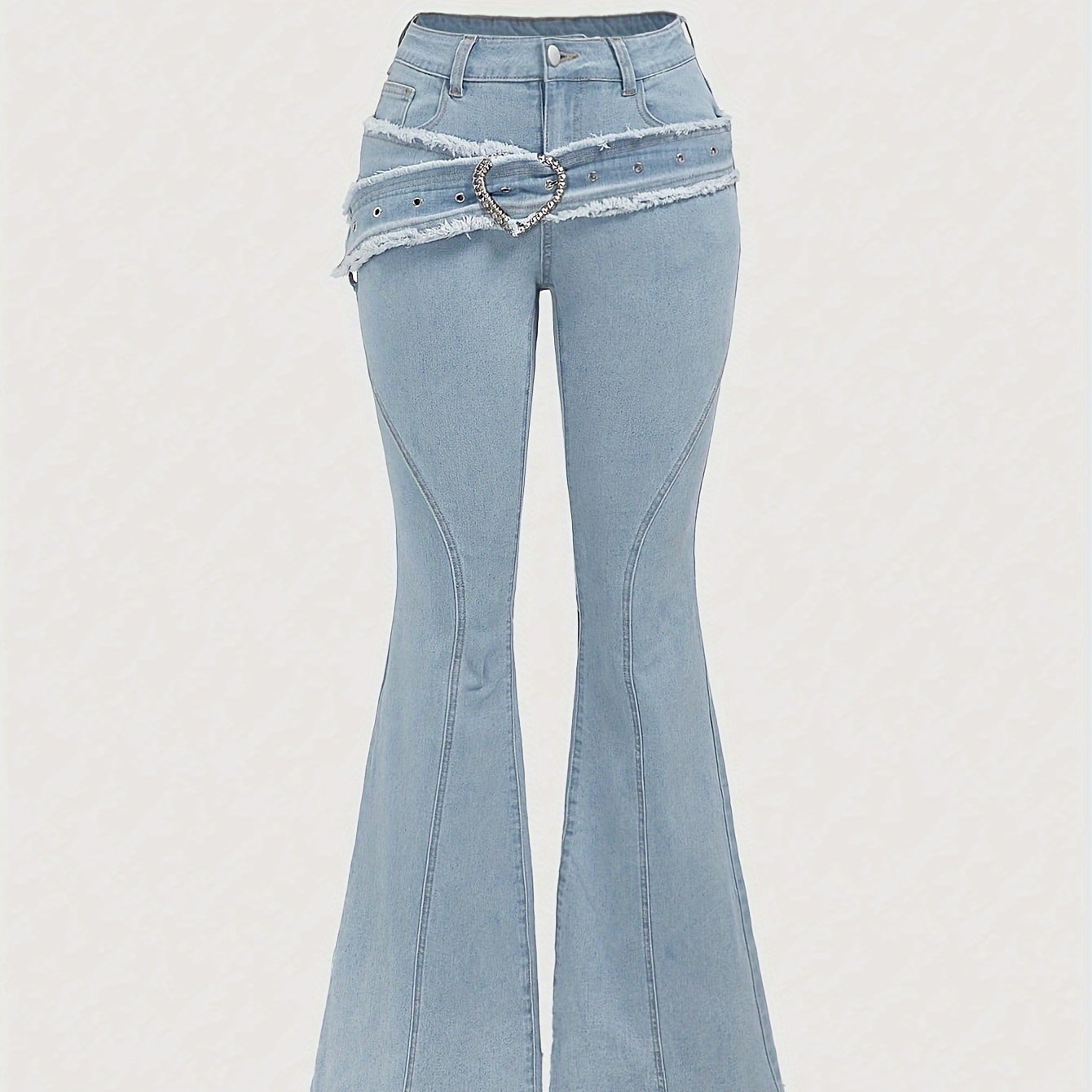 Elegant Flared Jeans for Women - Solid Color, Cotton Blend, Medium Stretch, Woven, with Belt Loop and Pocket Details, Comfort Fit, All-Season Fashion Pants