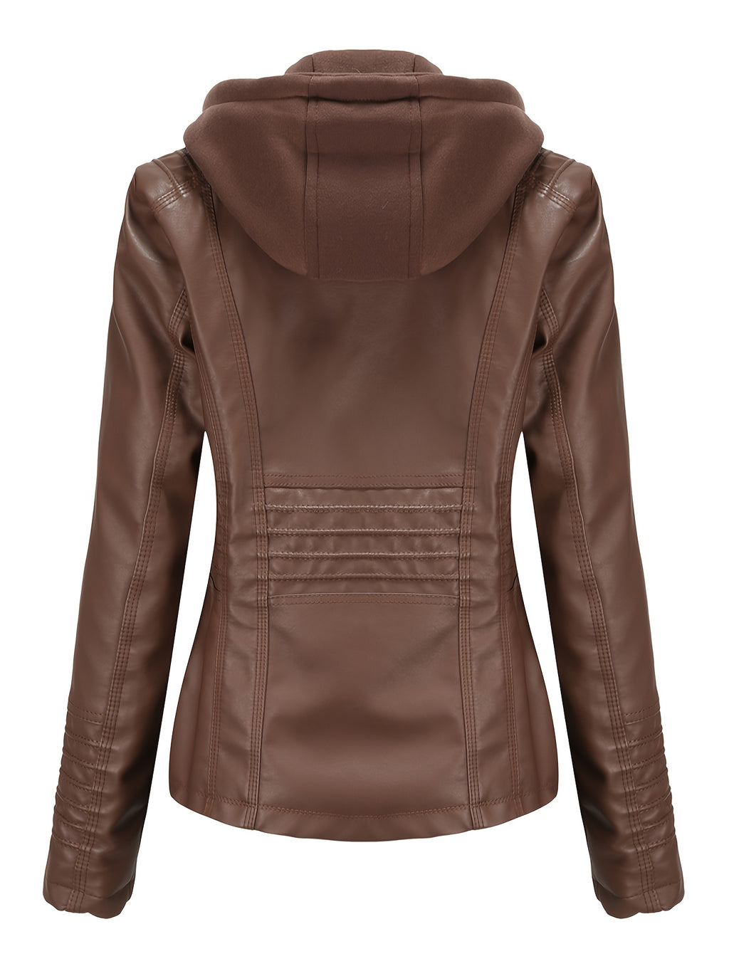 Women'S Elegant Black Hooded Jacket with Detachable Shoulder Straps - Perfect for Spring and Fall, Casual Style, Zipper Closure, Faux Leather Outerwear, Casual Jacket| Detachable Shoulder Straps|Zipper Closure Jacke