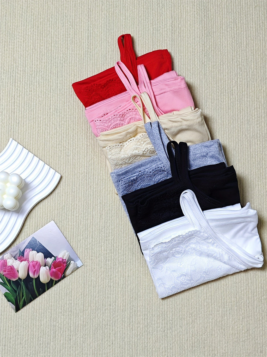 Six-piece Set Women's Strapless Contrast Lace Patchwork Vest Women's Bottoming Outerwear Sleeveless Top Vest Strapless Women's Inner Vest