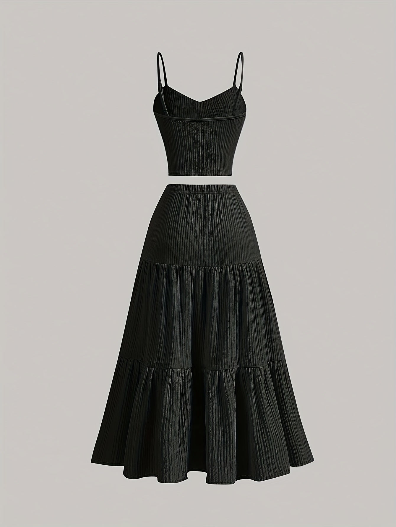 Women'S Solid Color Strapless Tank Top and Long Skirt Set - Casual Polyester Blend with Ruffle Detail, Perfect for Spring\u002FSummer, Casual Attire|Strapless Top|Polyester Blend